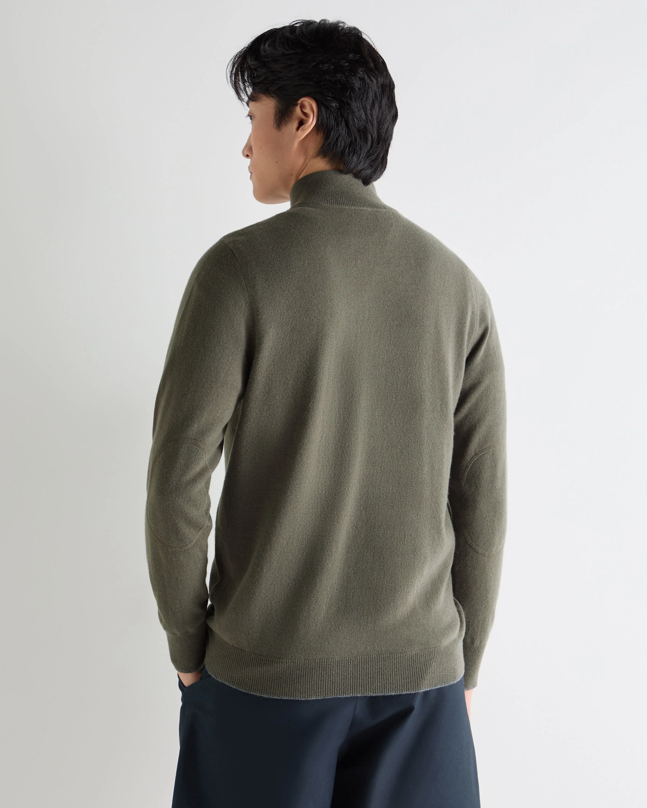 Men's Carnaby Half Zip Cashmere Jumper Olive Green - Image 4