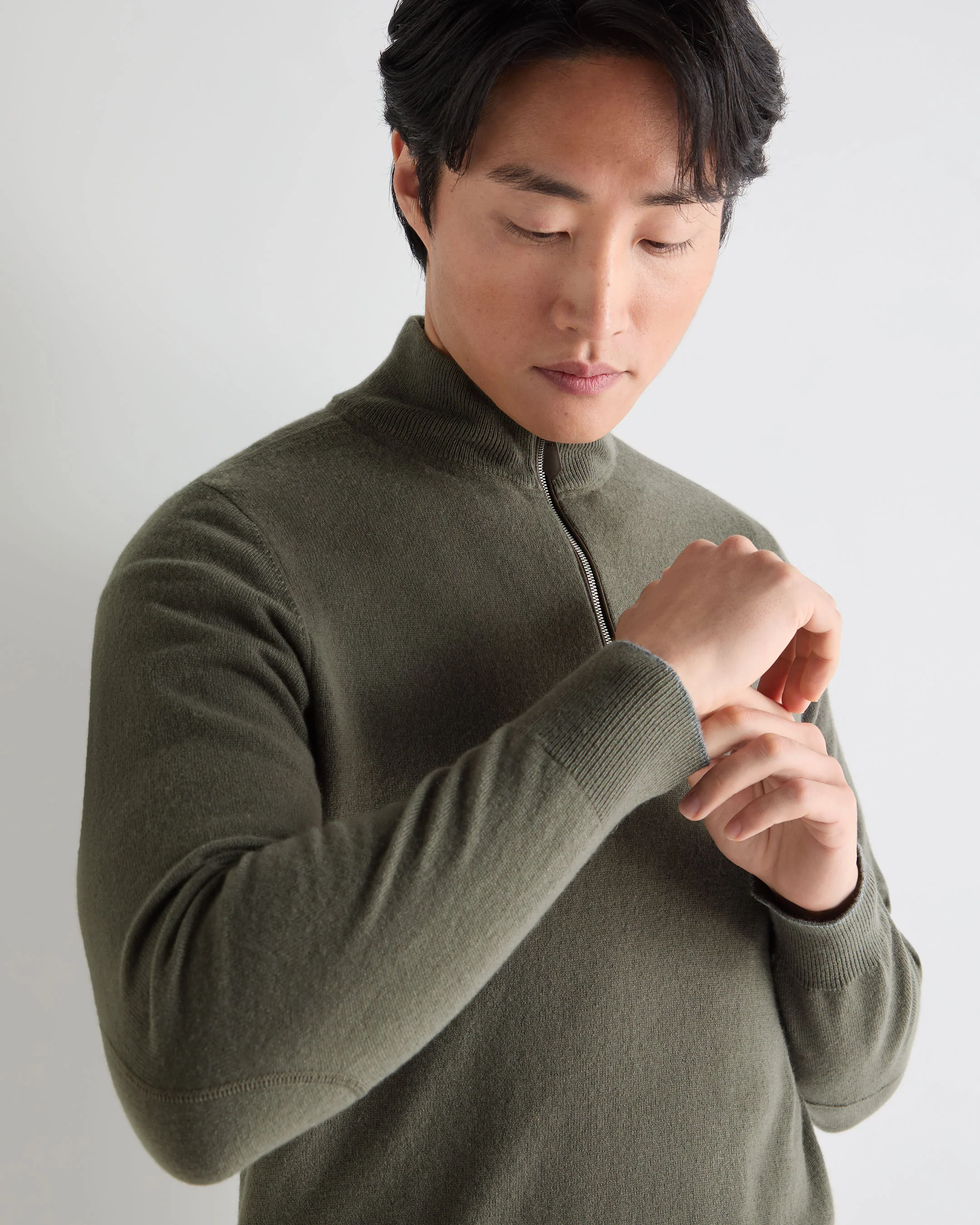 Men's Carnaby Half Zip Cashmere Jumper Olive Green - Image 5