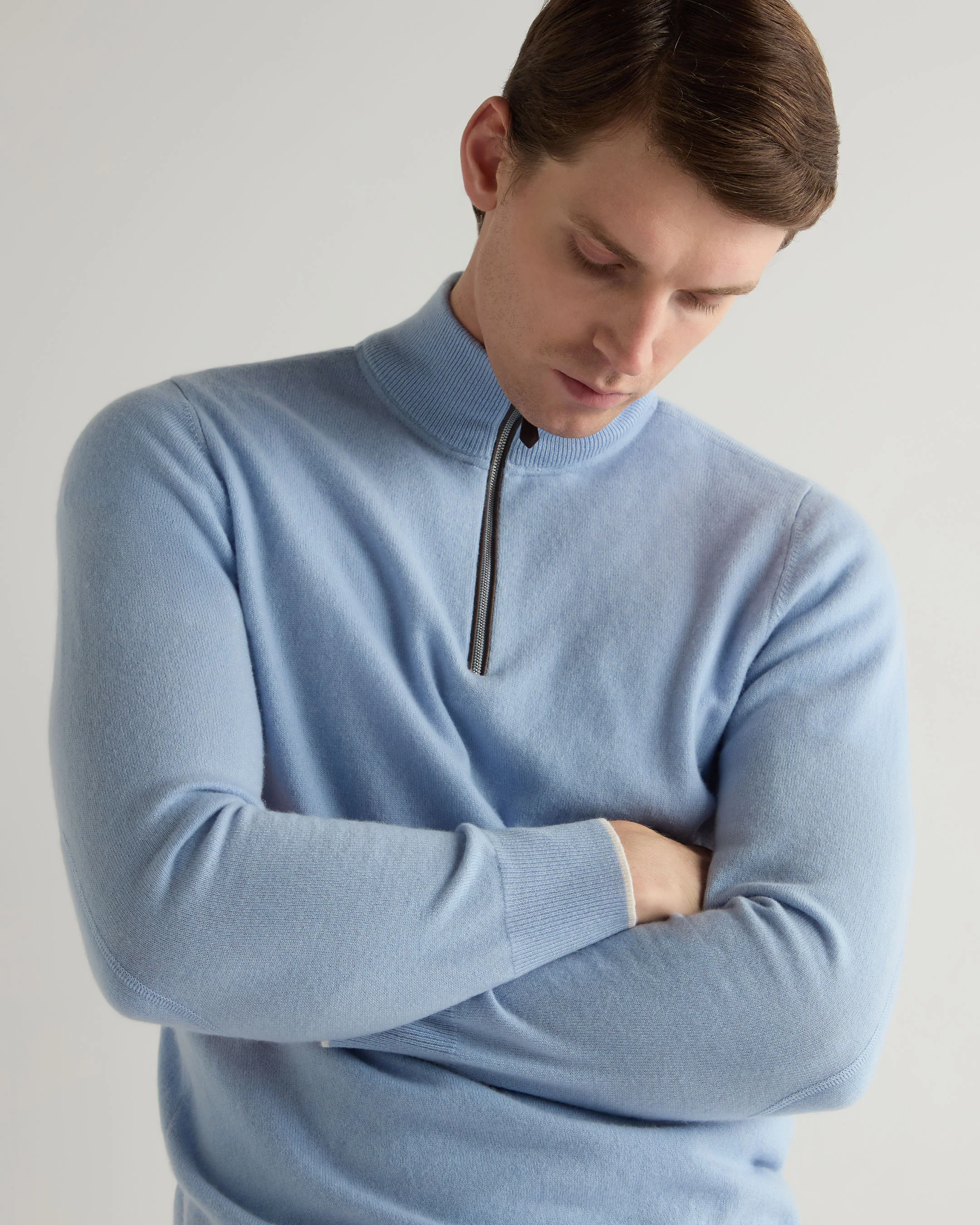 Men's Carnaby Half Zip Cashmere Jumper Sea Mist Blue - Image 5