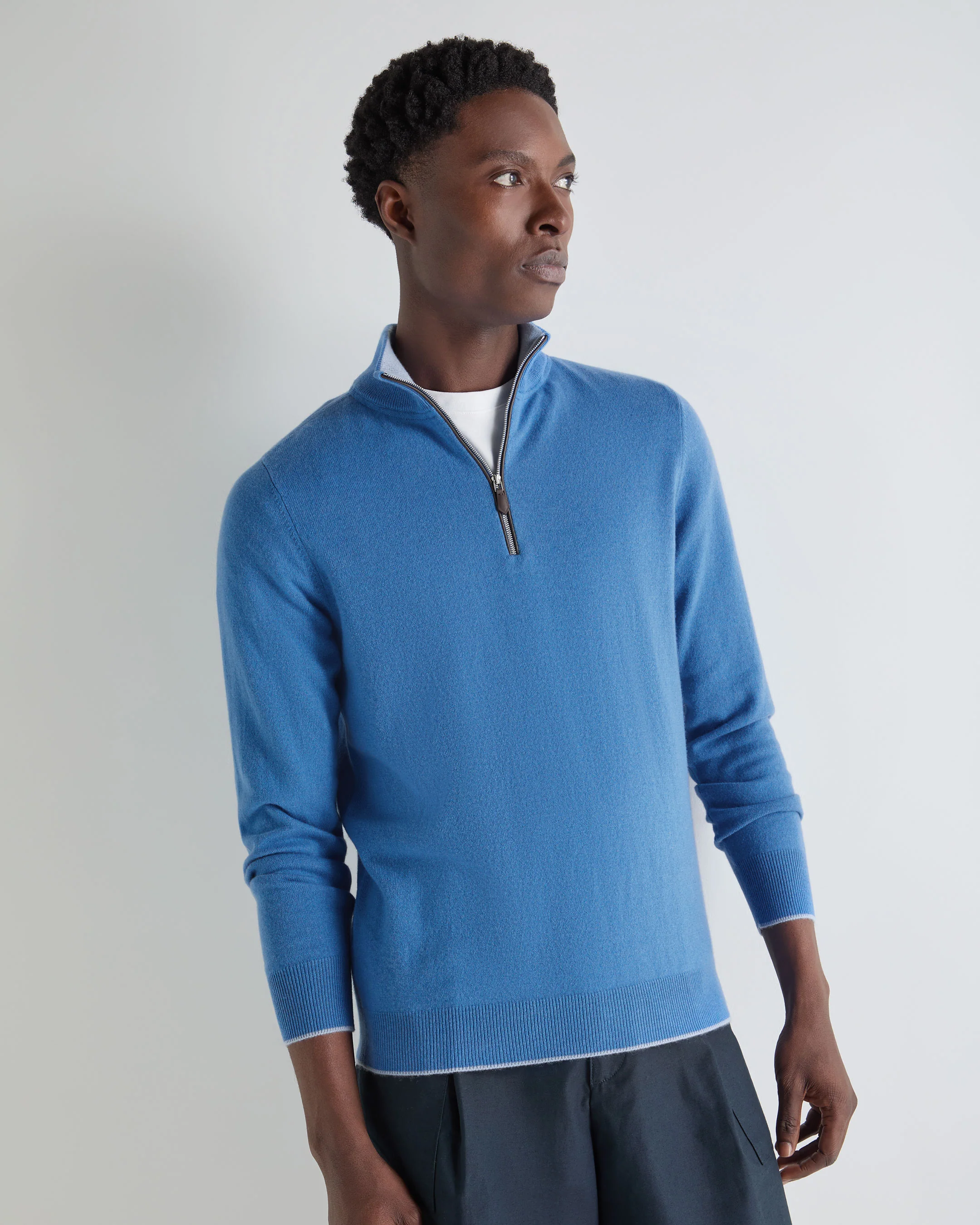 Men's Carnaby Half Zip Cashmere Jumper Sunshine Blue