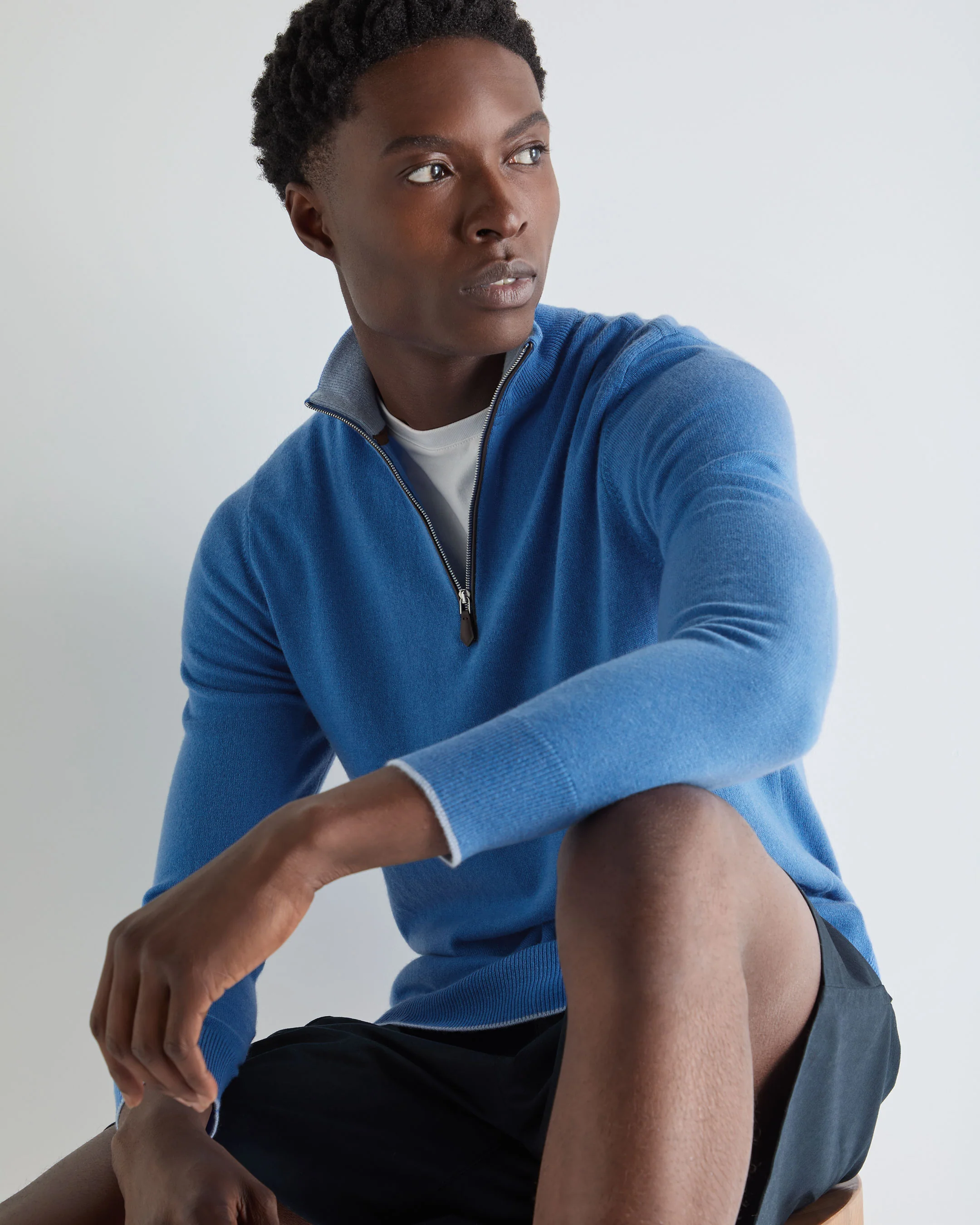 Men's Carnaby Half Zip Cashmere Jumper Sunshine Blue - Image 5