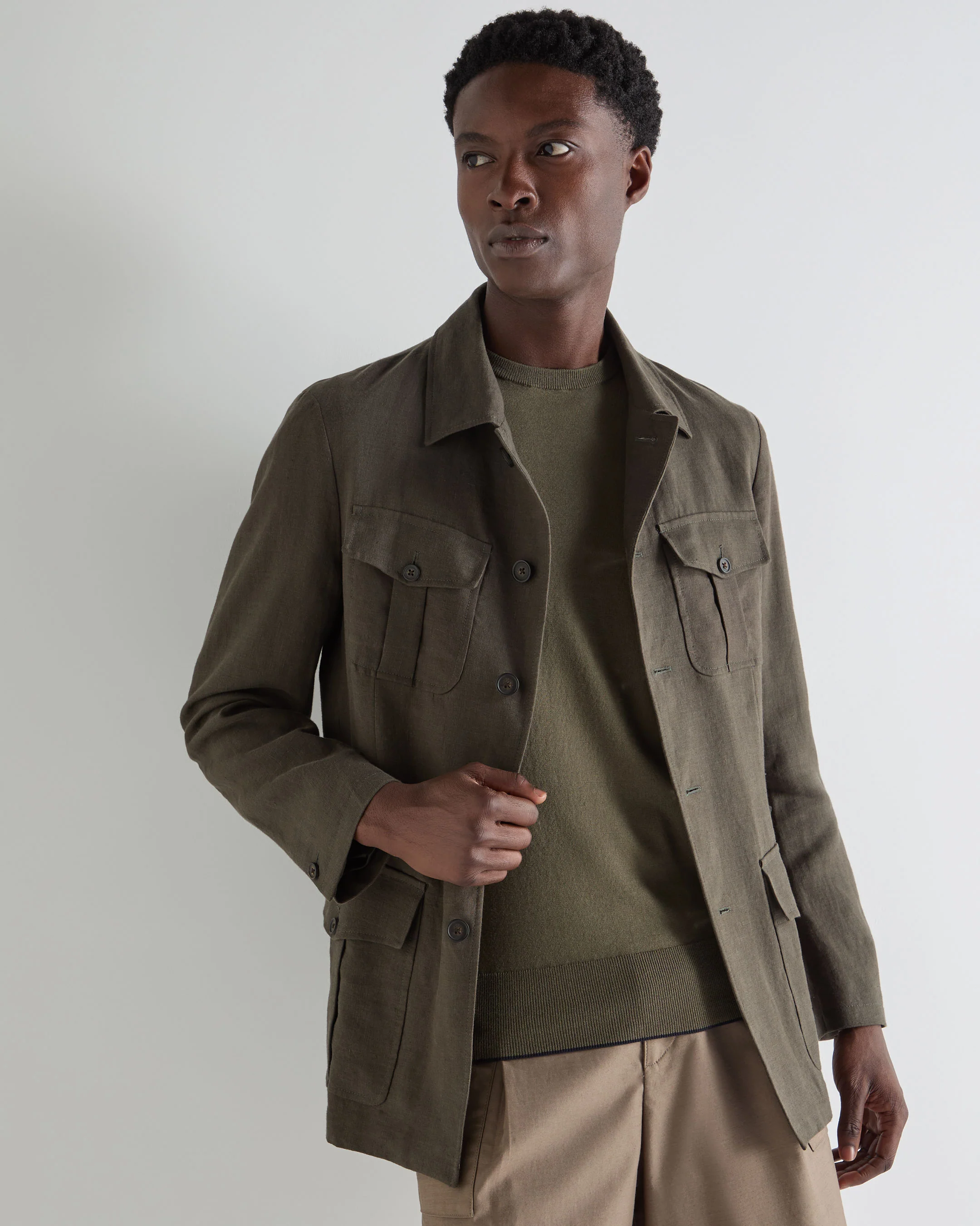 Men's Casablanca Linen Jacket Arabica Khaki Green - Image 6