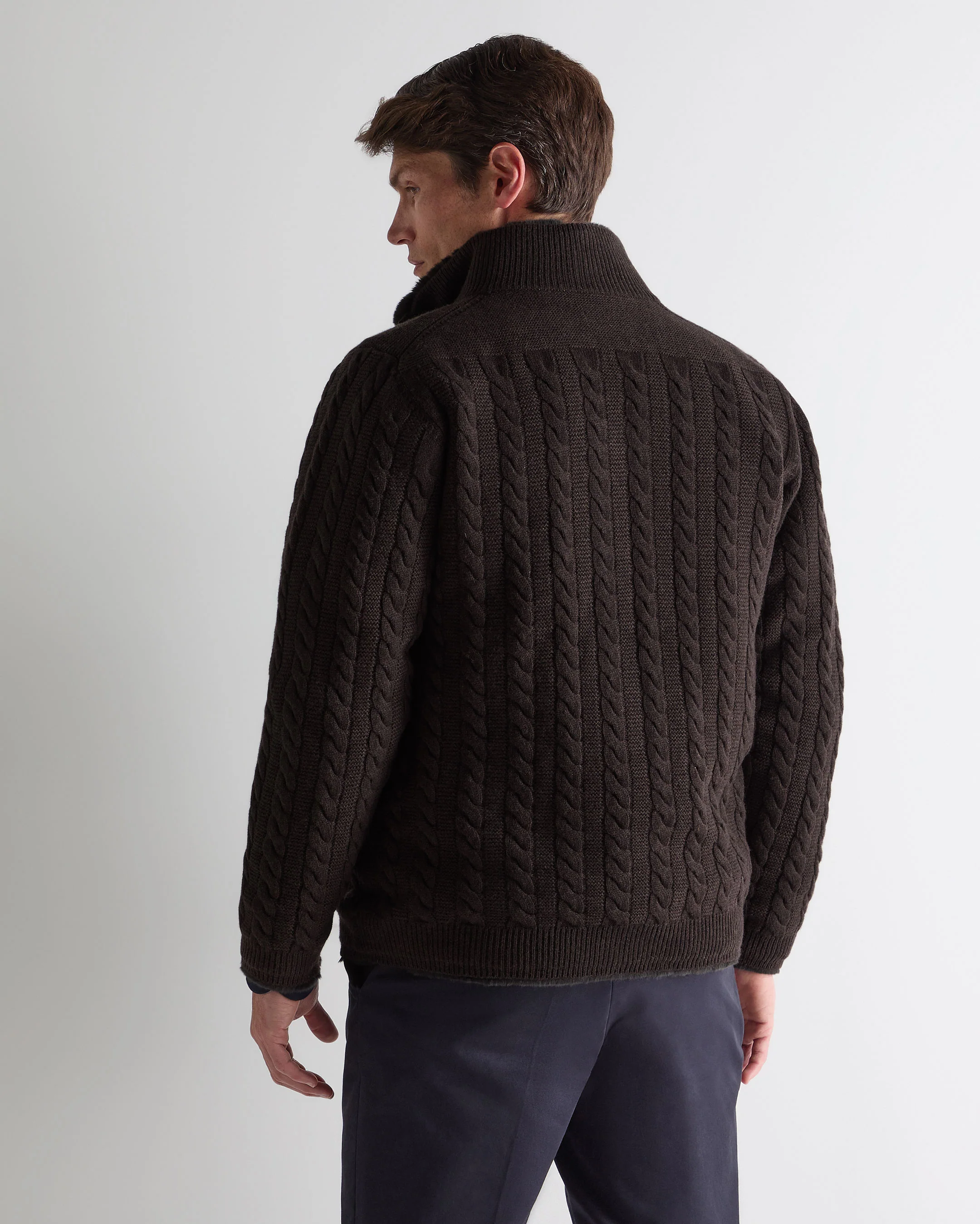 Men's Aspen Cashmere Cable Fur Cardigan Chocolate Brown - Image 4