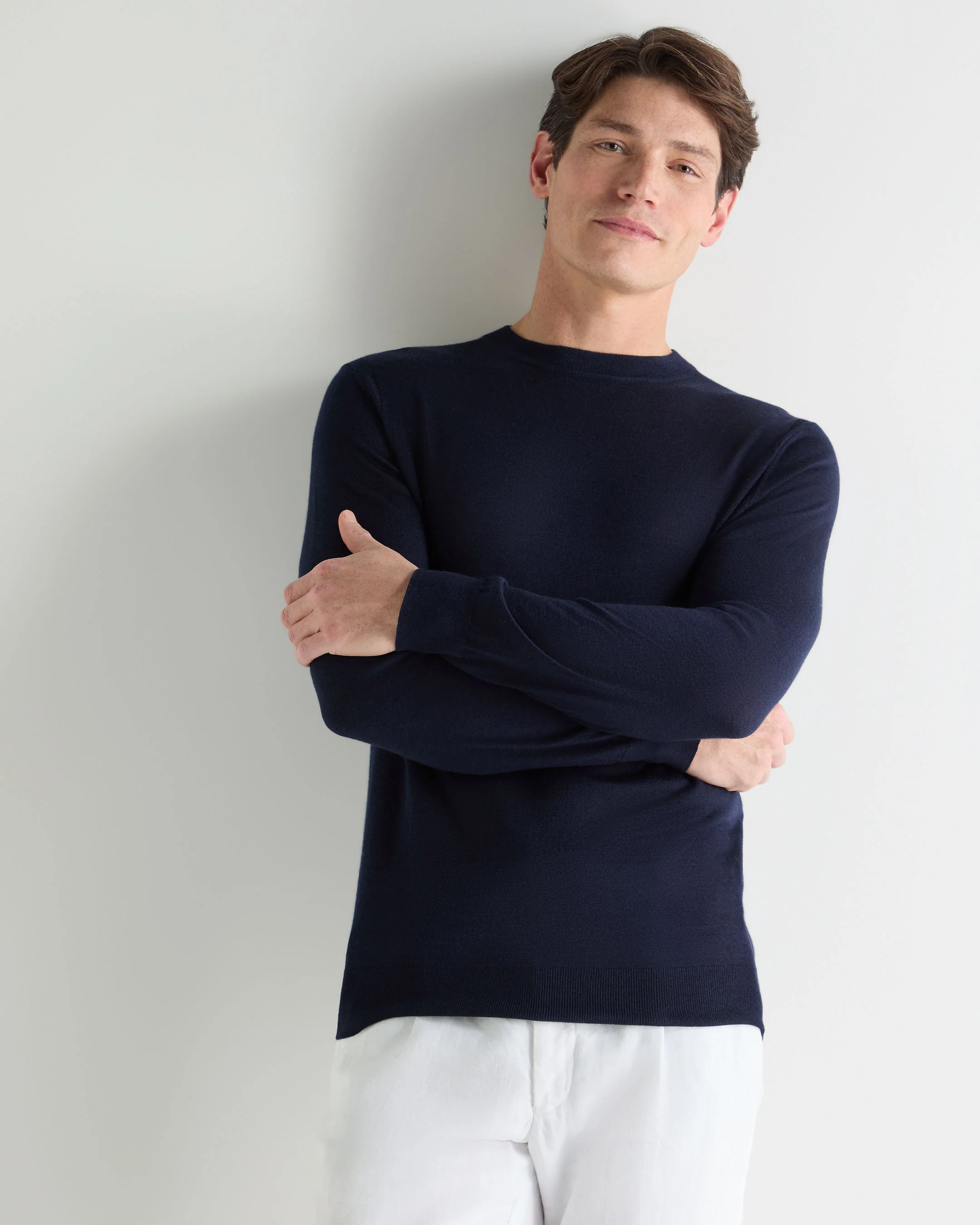 Men's Covent Fine Gauge Cashmere Round Neck Jumper Summer Navy Blue