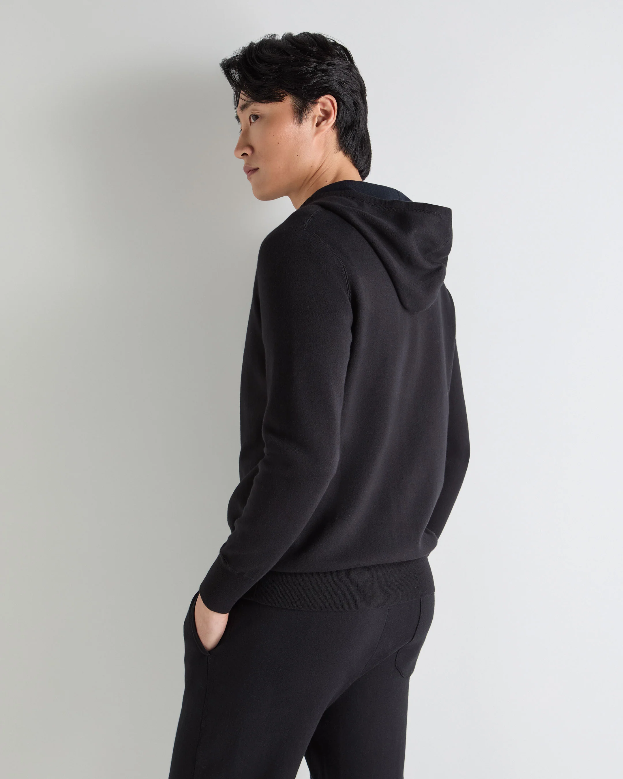 Men's Double Face Cotton Blend Hoodie Black - Image 4