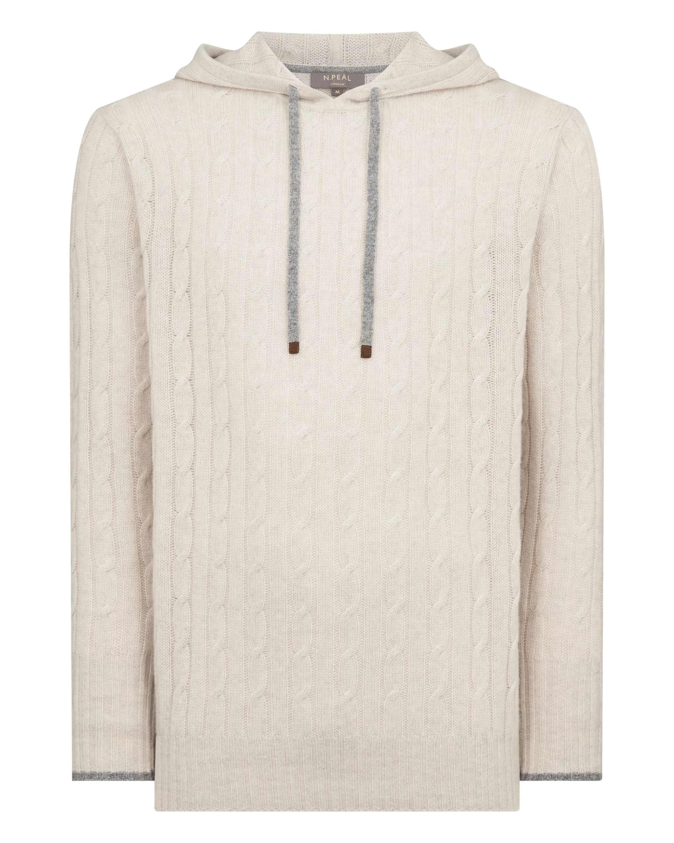 Men's Fitzrovia Cable Cashmere Hoodie Pebble Grey - Image 2