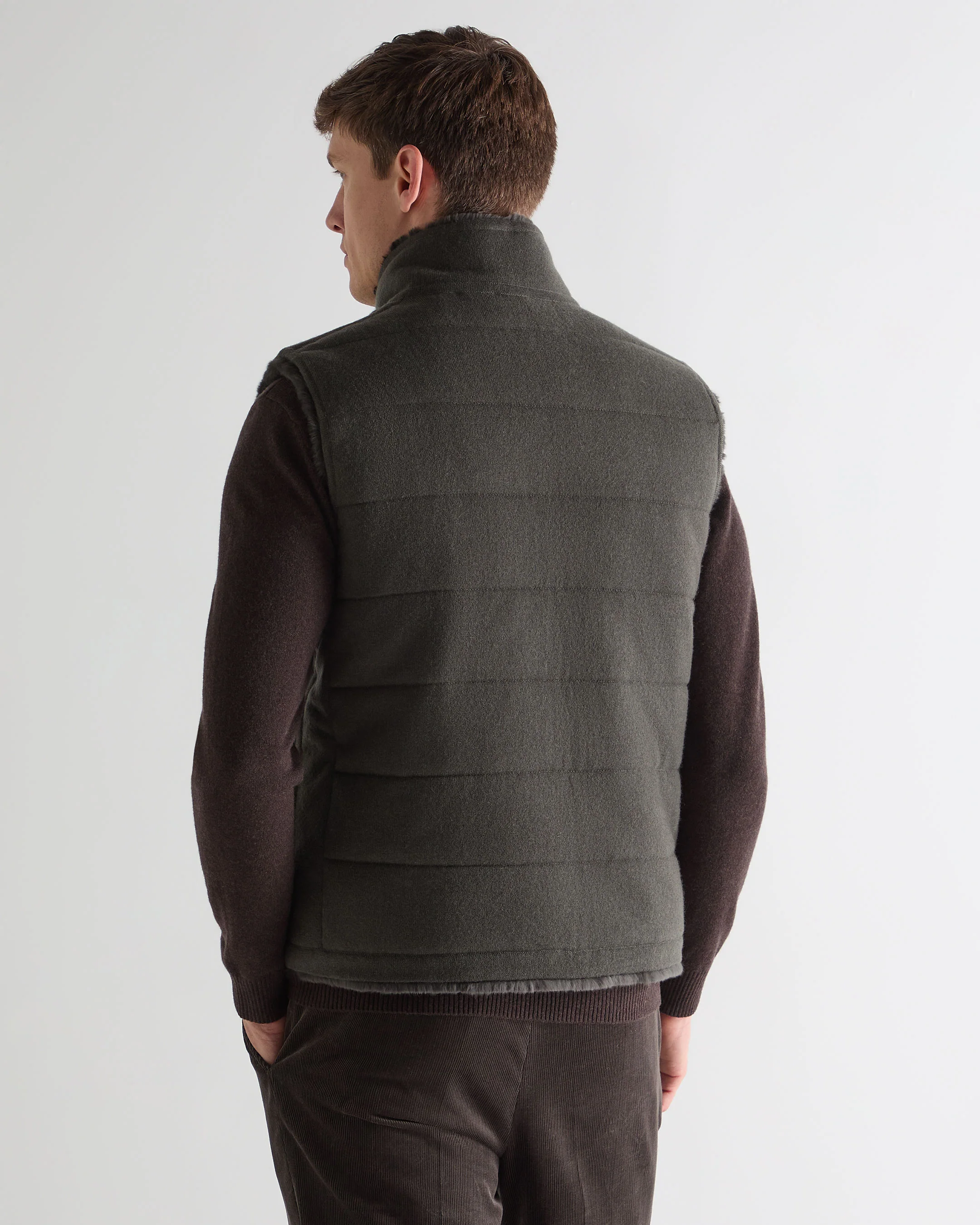 Men's Vermont Fur Lined Gilet Arabica Khaki Green - Image 4