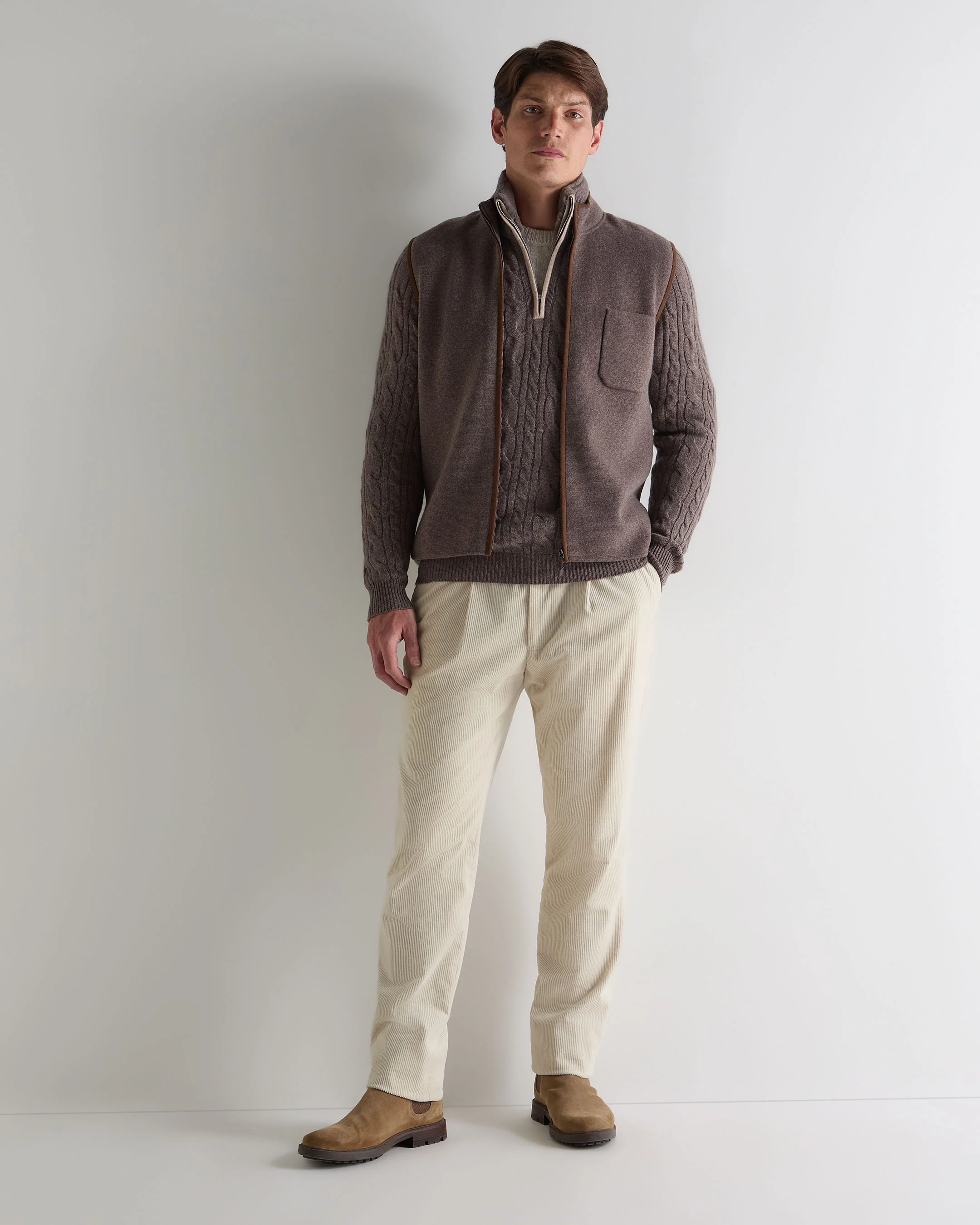 Men's Fur Trim Half Zip Cashmere Jumper Otter Brown - Image 3