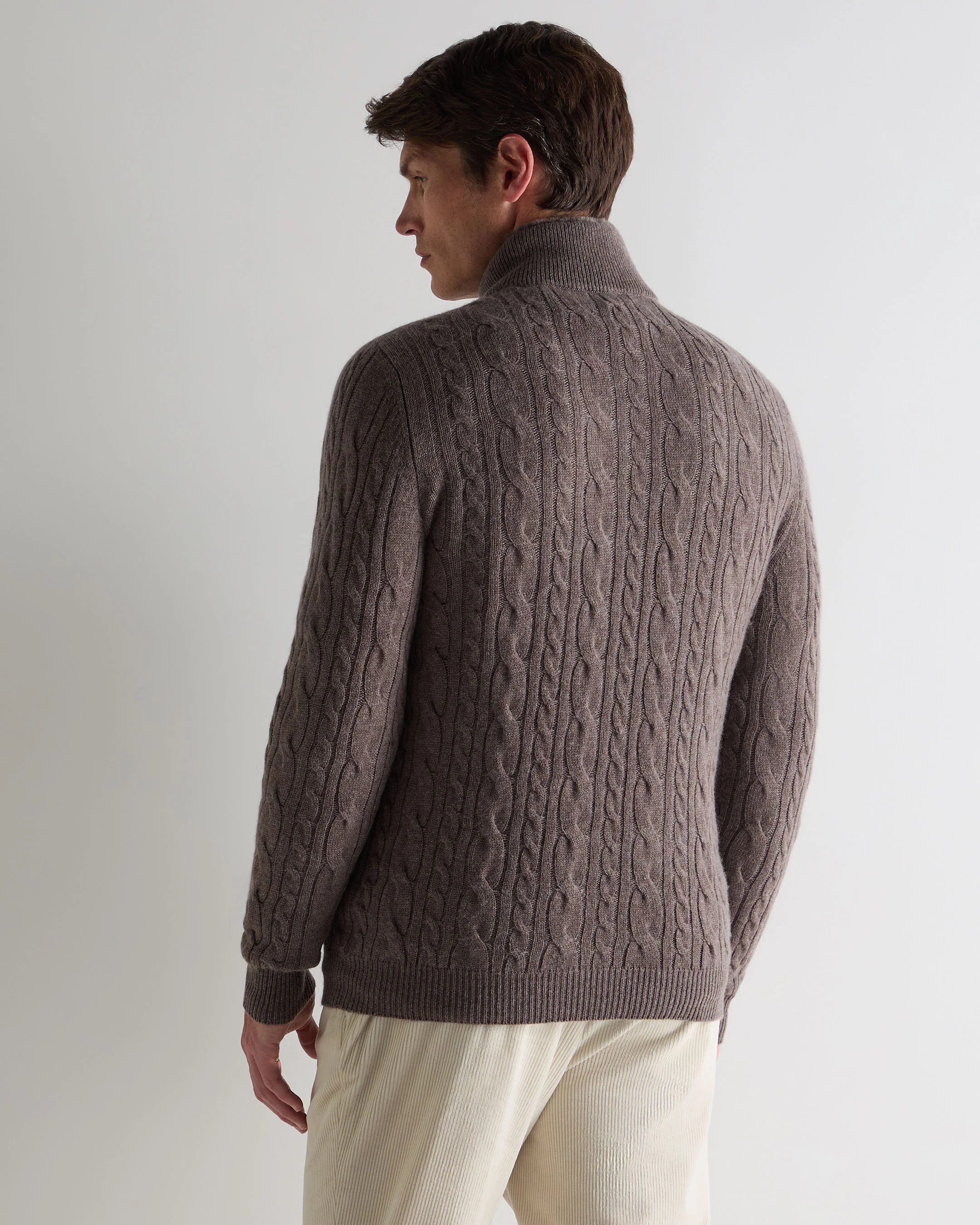 Men's Fur Trim Half Zip Cashmere Jumper Otter Brown - Image 4