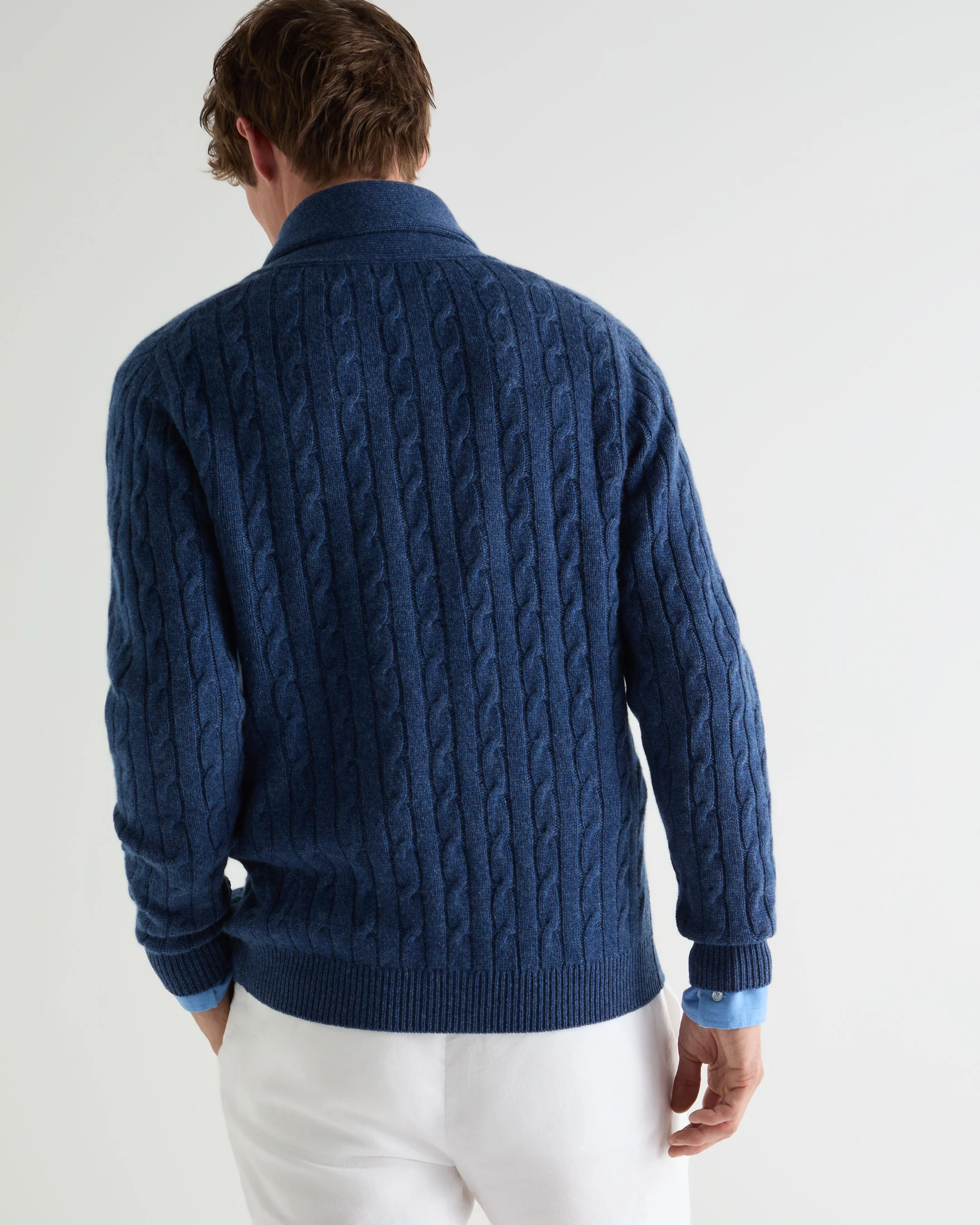 Men's Garrick Shawl Cable Cashmere Cardigan Bright Denim Blue - Image 4