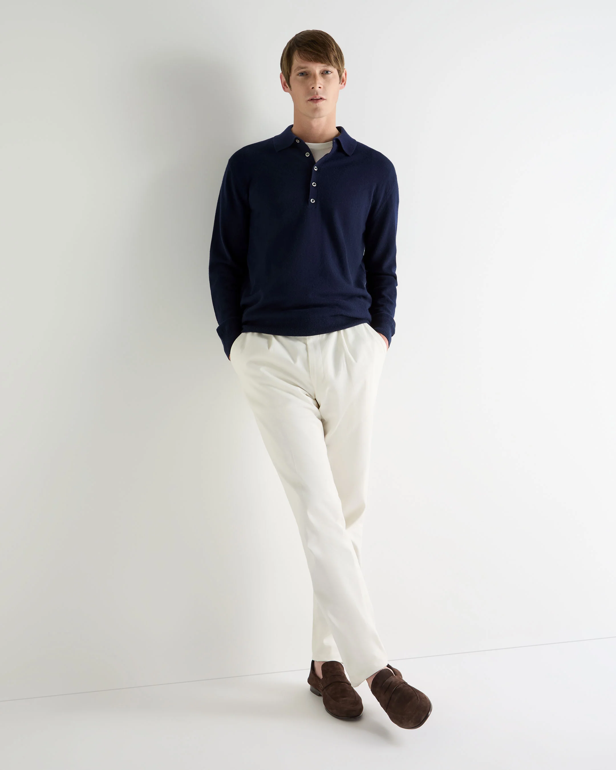 Men's Greenwich Cashmere Polo Shirt Deep French Blue - Image 3