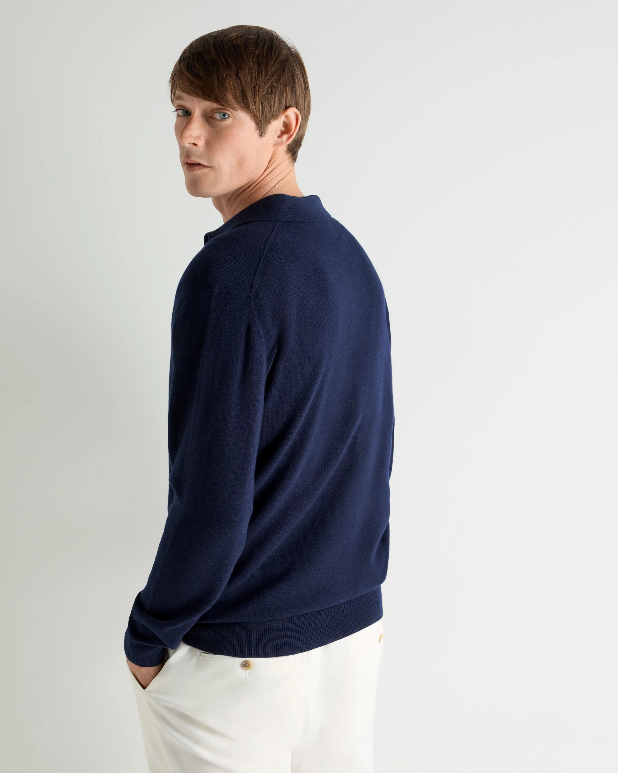 Men's Greenwich Cashmere Polo Shirt Deep French Blue - Image 4