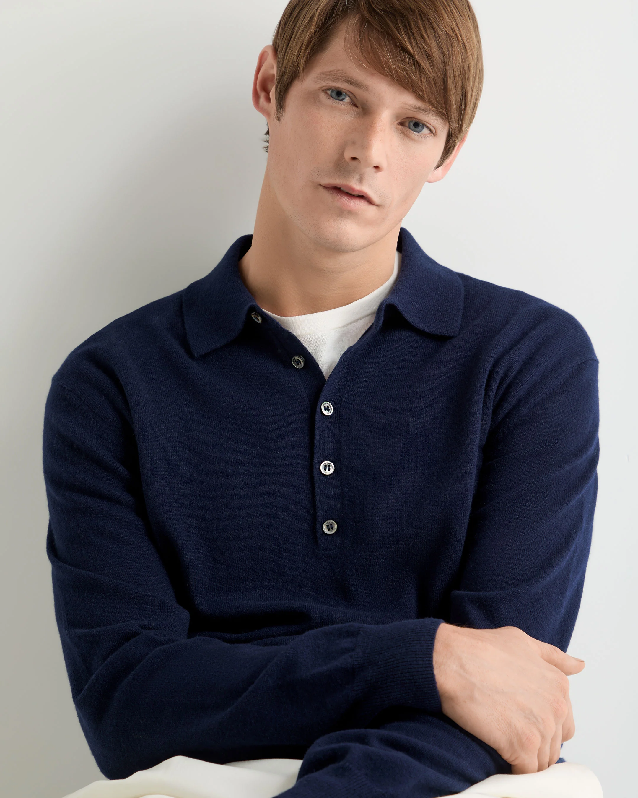 Men's Greenwich Cashmere Polo Shirt Deep French Blue - Image 5