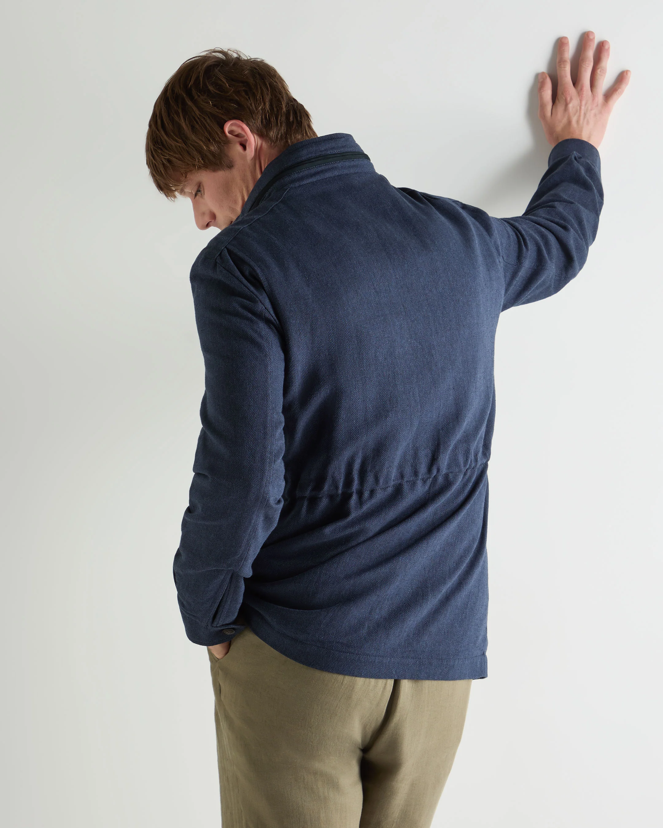 Men's Hampton Linen Blend Field Jacket Navy Blue Herringbone - Image 4