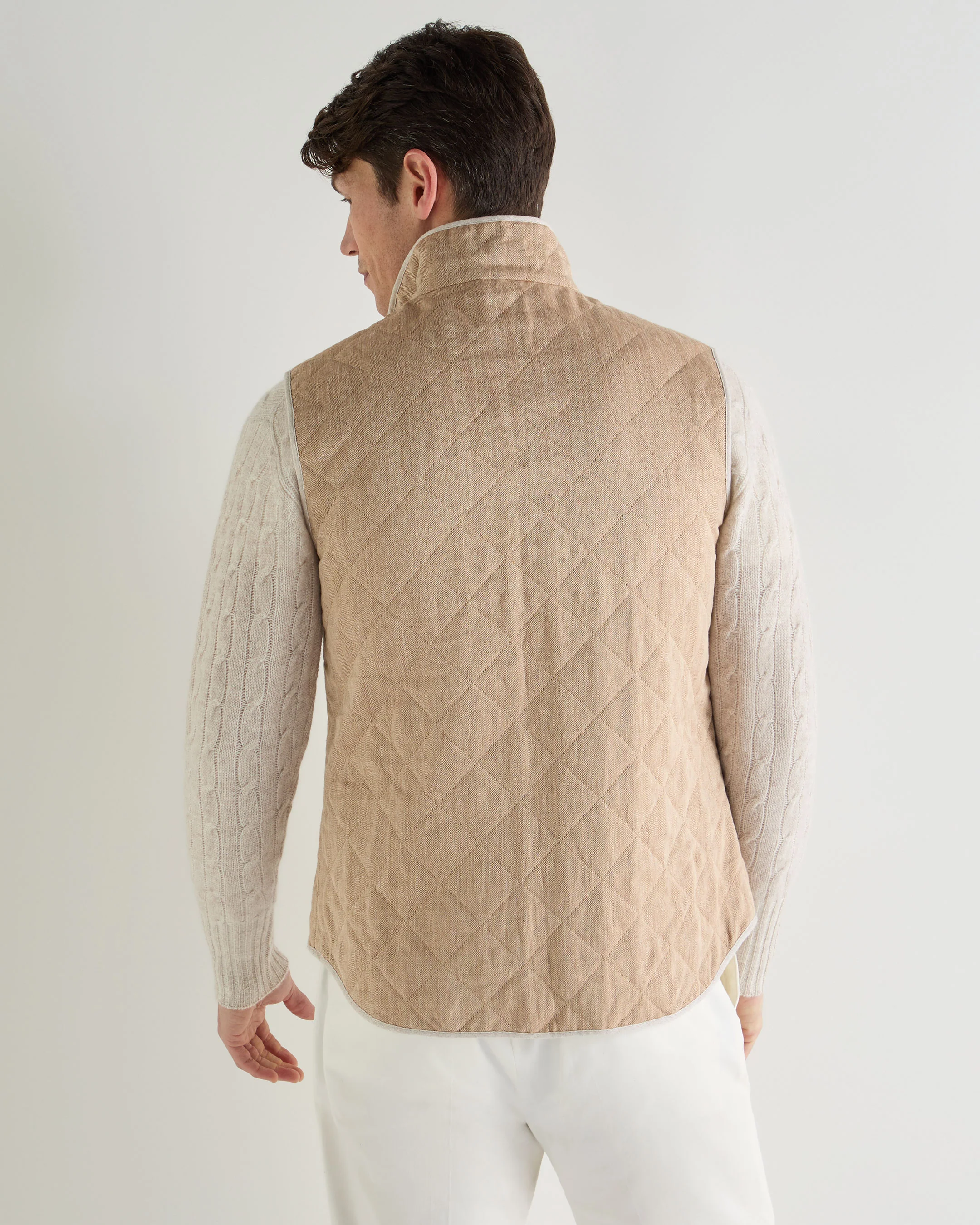 Men's Herringbone Linen Blend Vest Light Brown - Image 4