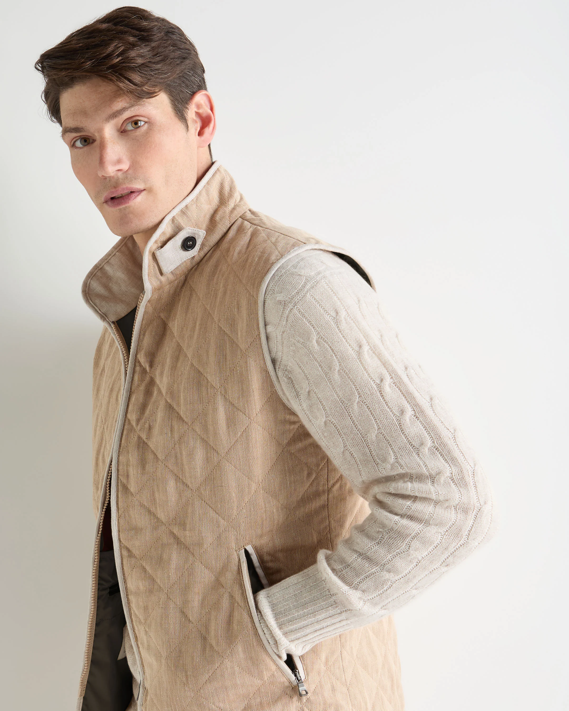 Men's Herringbone Linen Blend Vest Light Brown - Image 5