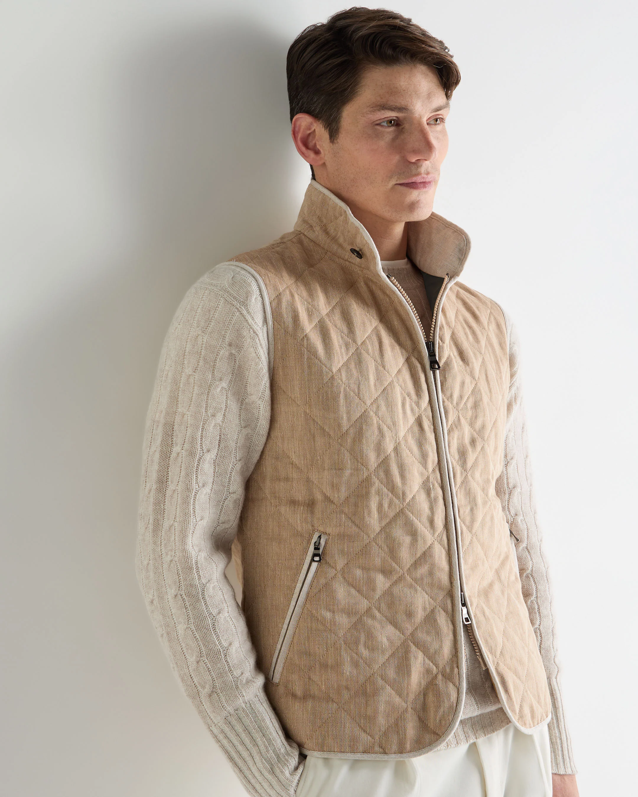 Men's Herringbone Linen Blend Vest Light Brown - Image 6