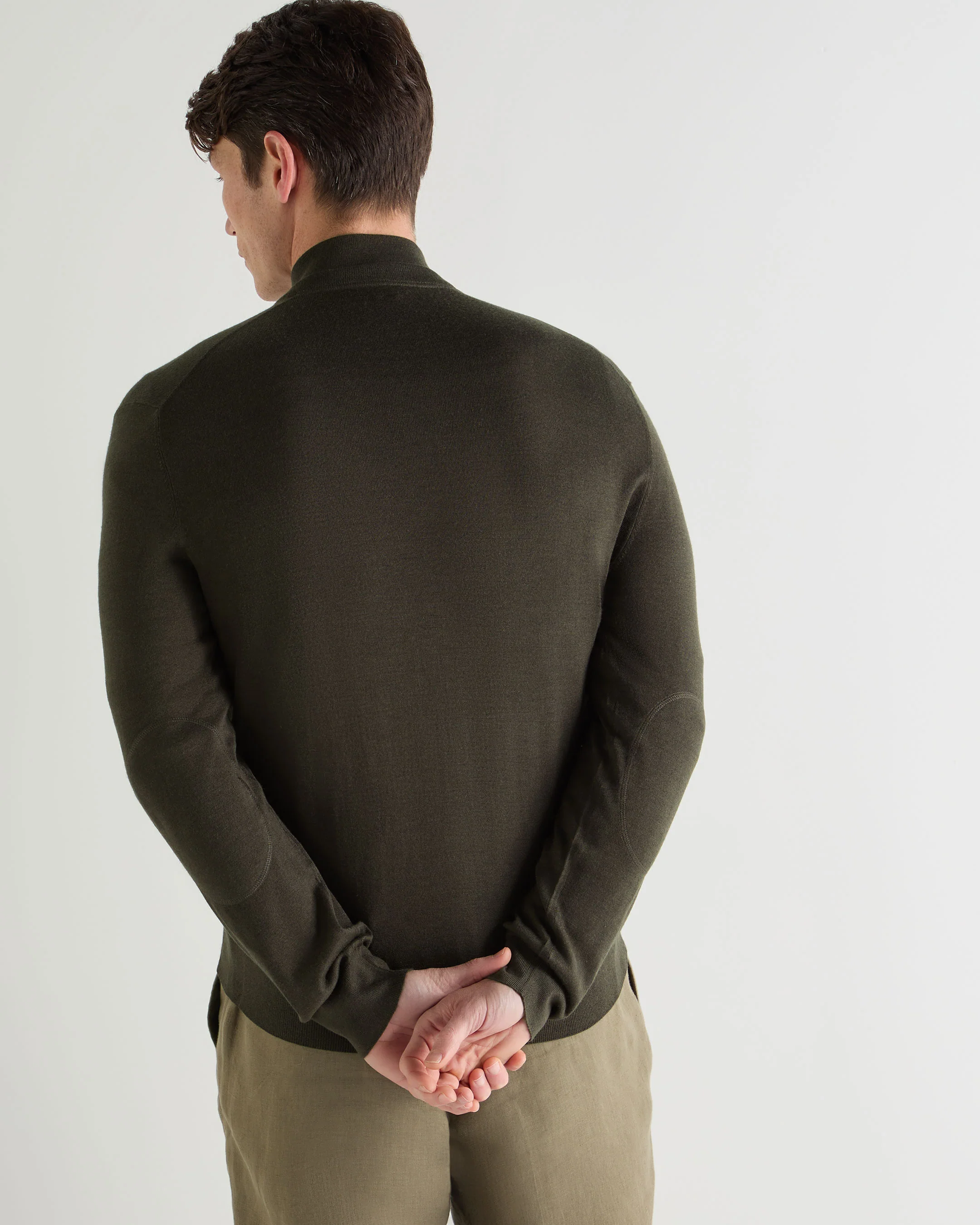 Men's Hyde Fine Gauge Cashmere Full Zip Jumper Arabica Khaki Green - Image 4