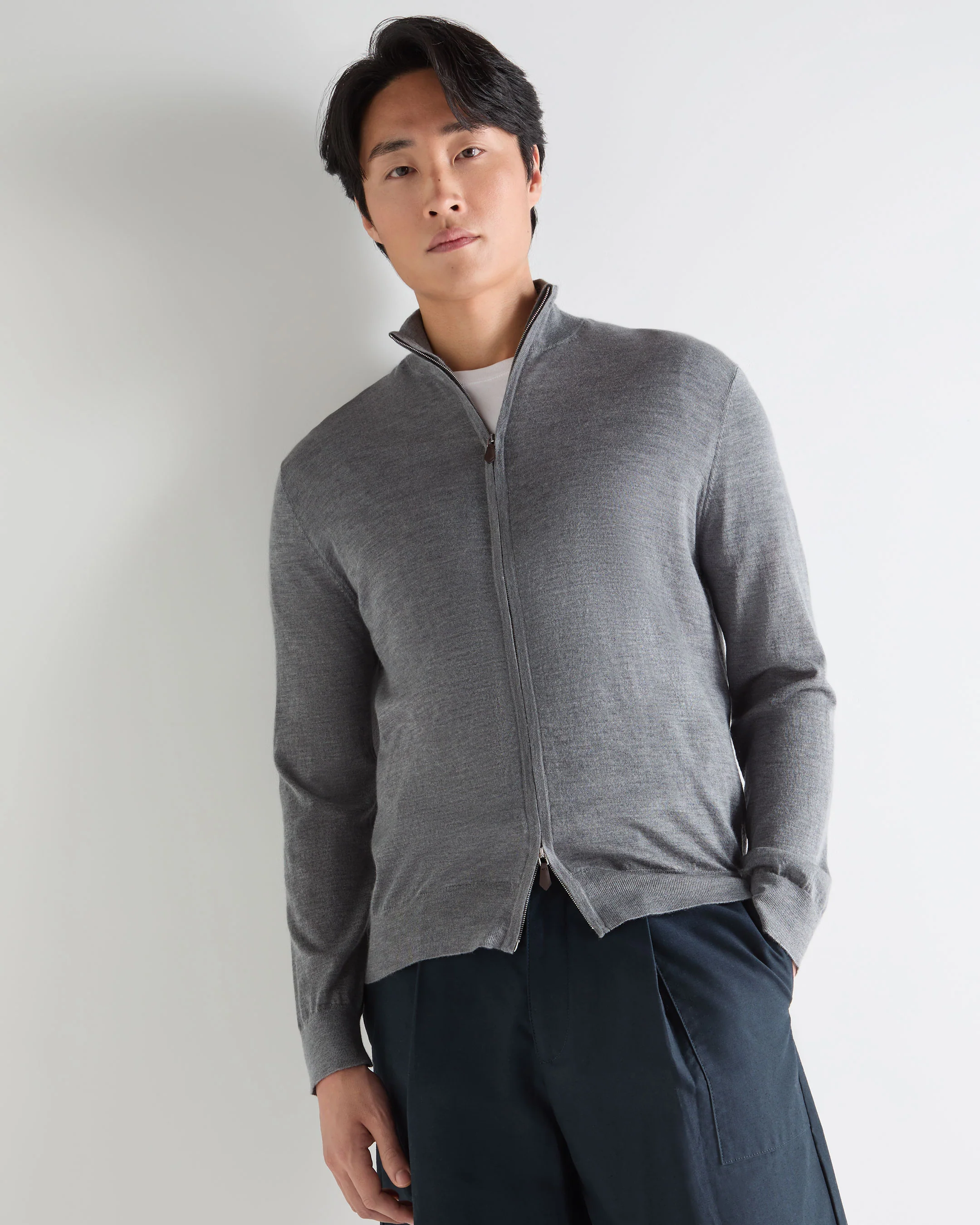 Men's Hyde Fine Gauge Cashmere Full Zip Jumper Graphite Grey
