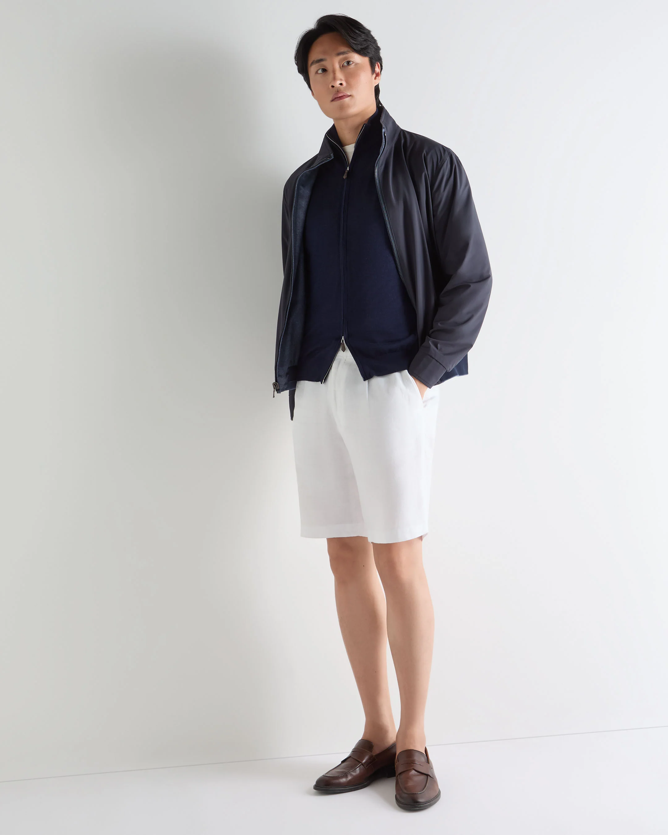 Men's Hyde Fine Gauge Cashmere Full Zip Jumper Summer Navy Blue - Image 3