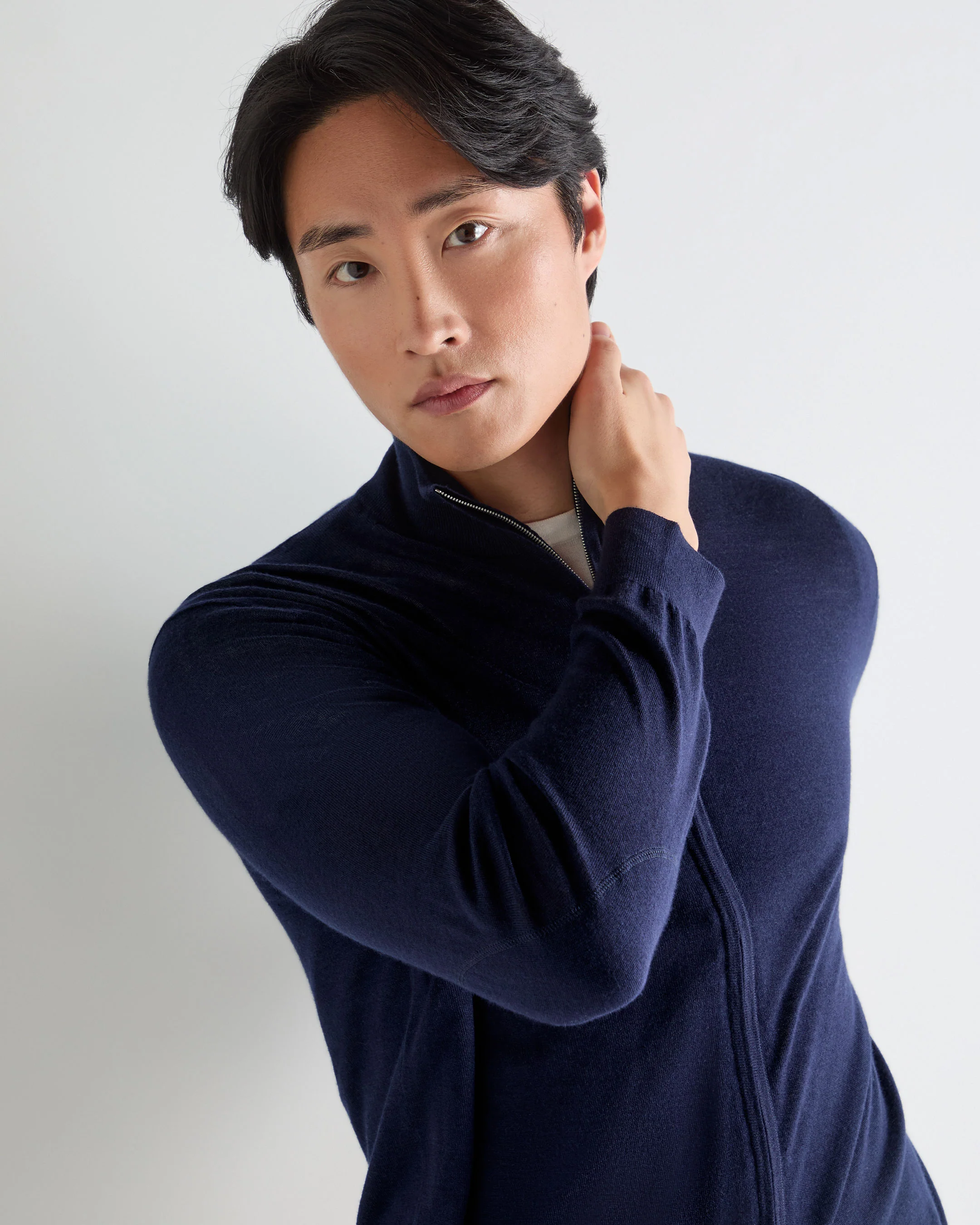 Men's Hyde Fine Gauge Cashmere Full Zip Jumper Summer Navy Blue - Image 5