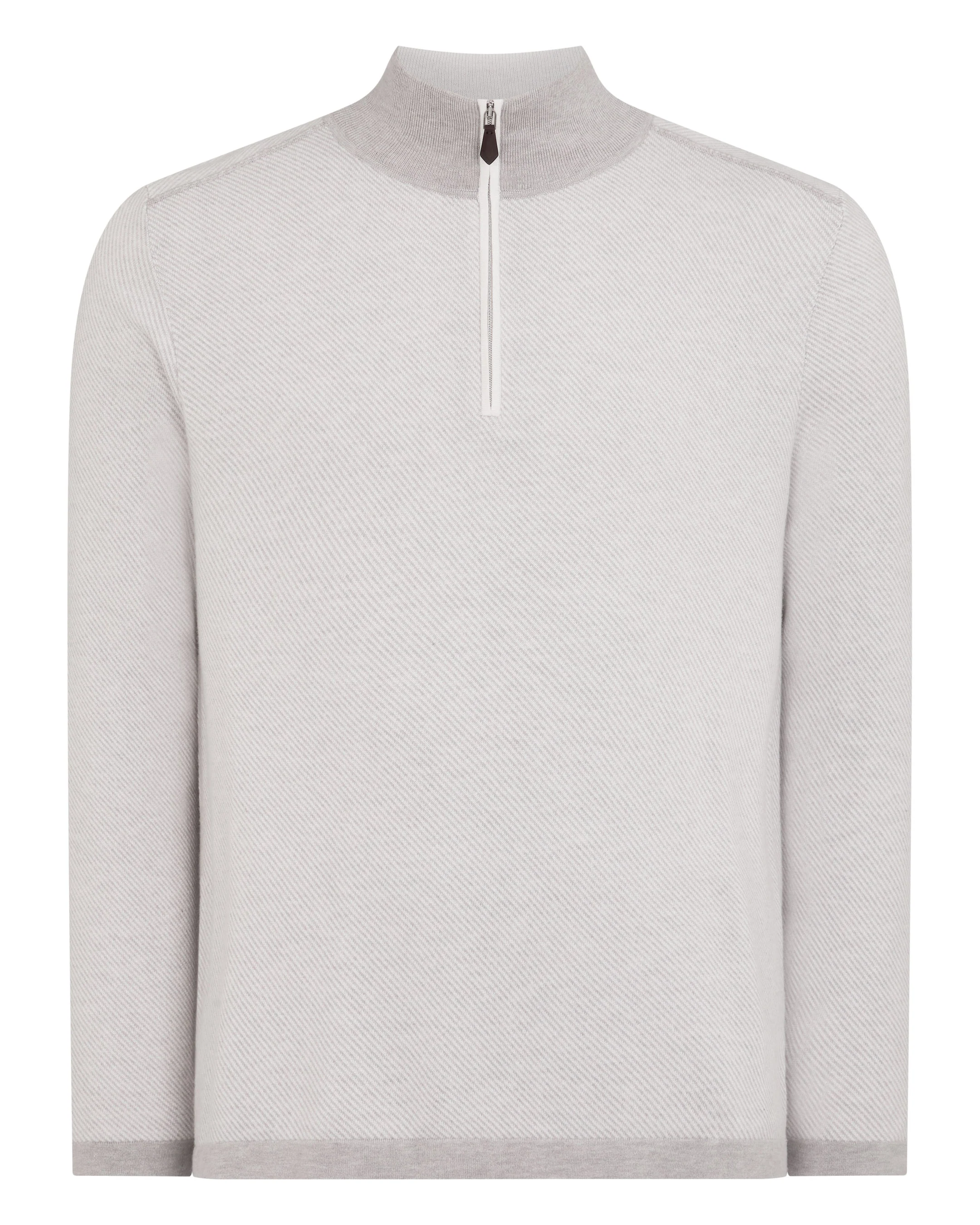Men's Salcombe Jacquard Half Zip Cotton Cashmere Jumper Fumo Grey - Image 2