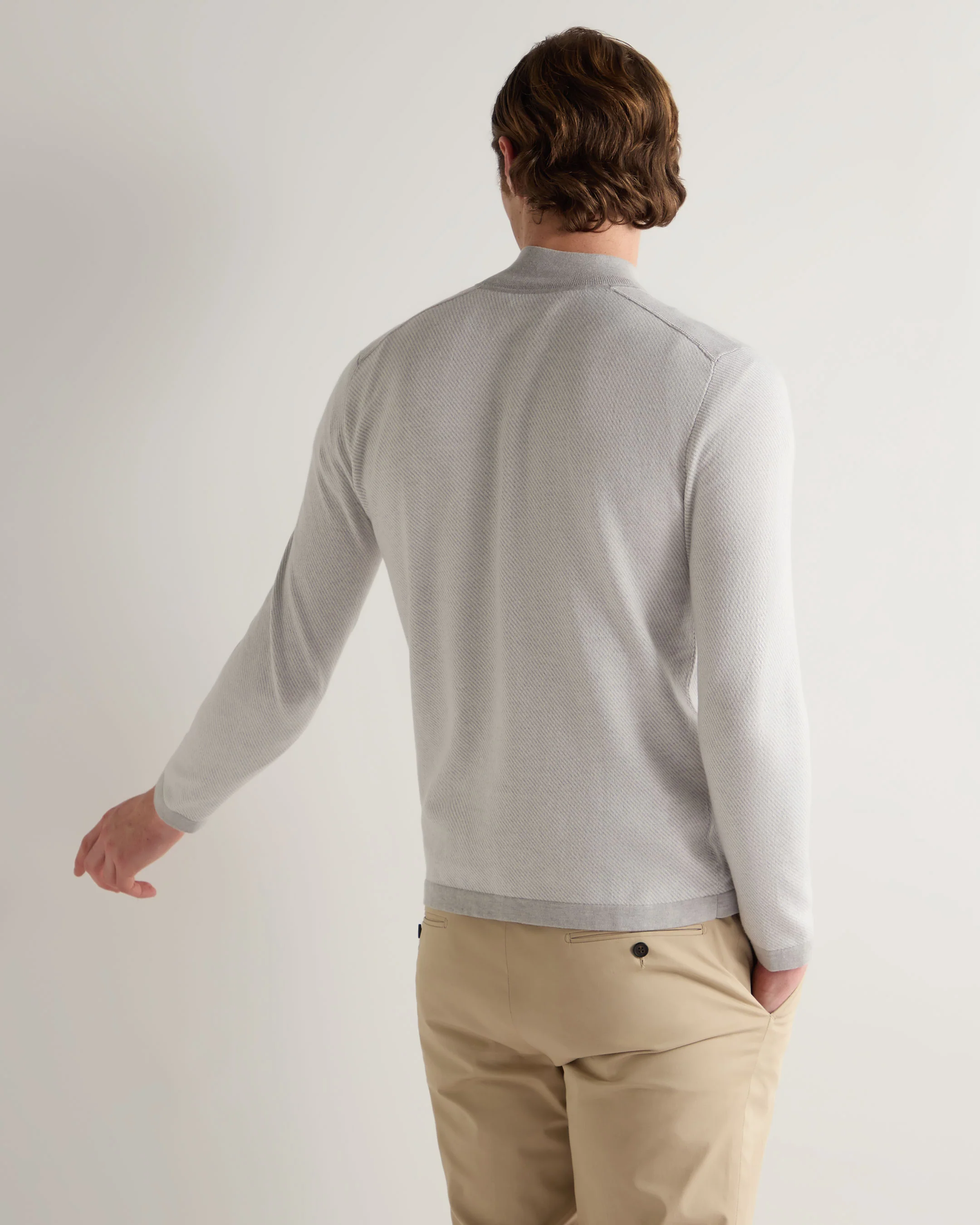 Men's Salcombe Jacquard Half Zip Cotton Cashmere Jumper Fumo Grey - Image 4