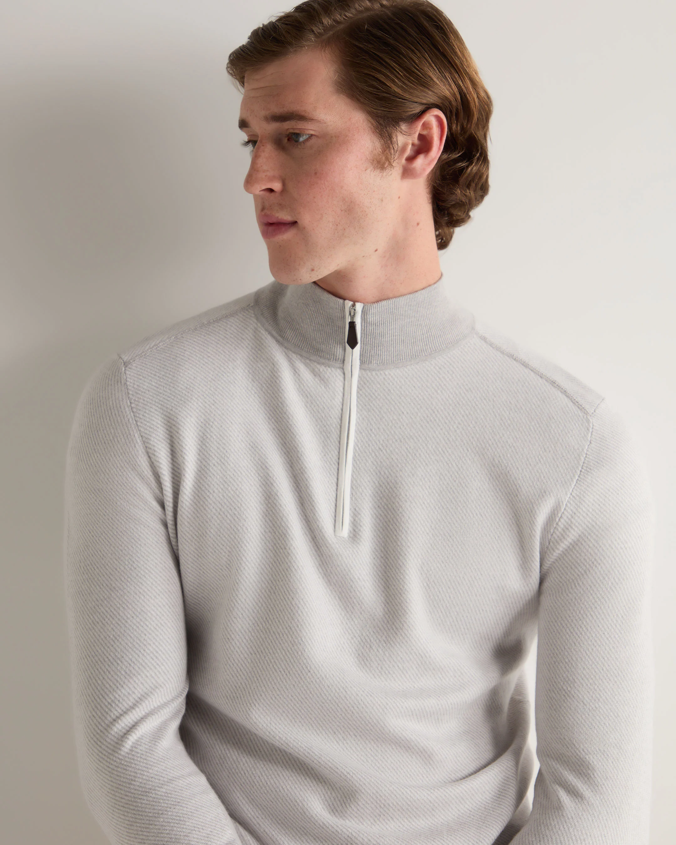 Men's Salcombe Jacquard Half Zip Cotton Cashmere Jumper Fumo Grey - Image 5