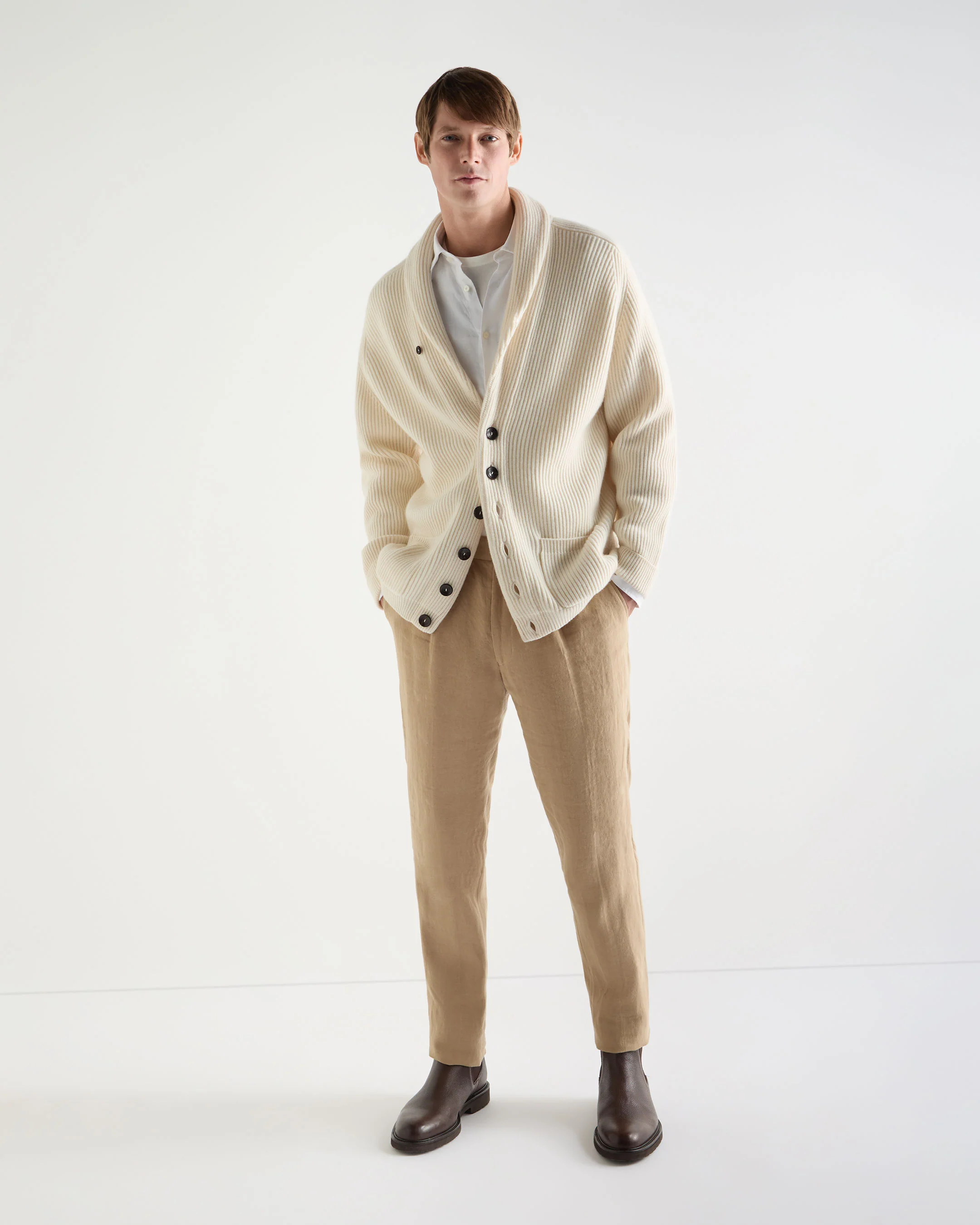 Men's Kensington Cashmere Cardigan New Ivory White - Image 3