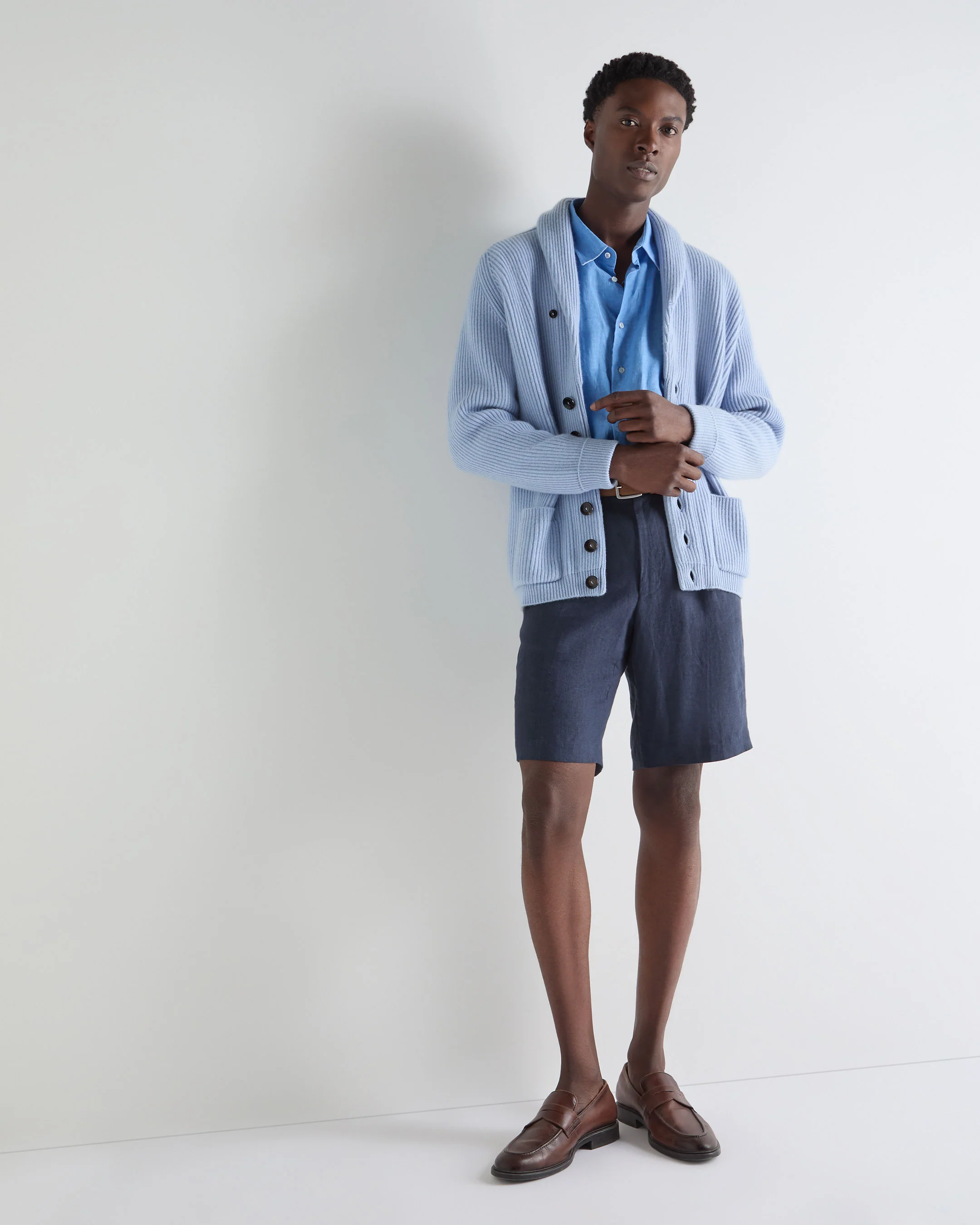 Men's Kensington Cashmere Cardigan Sea Mist Blue - Image 3