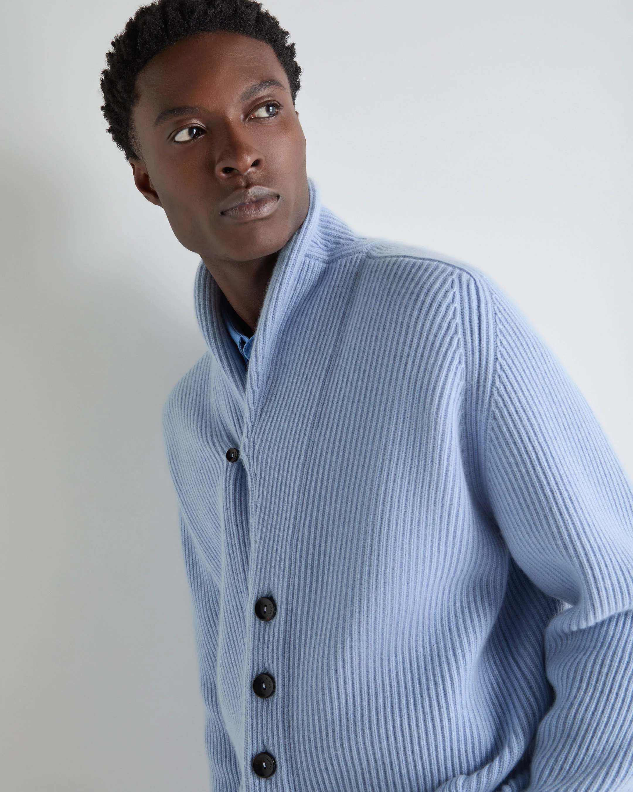 Men's Kensington Cashmere Cardigan Sea Mist Blue - Image 5