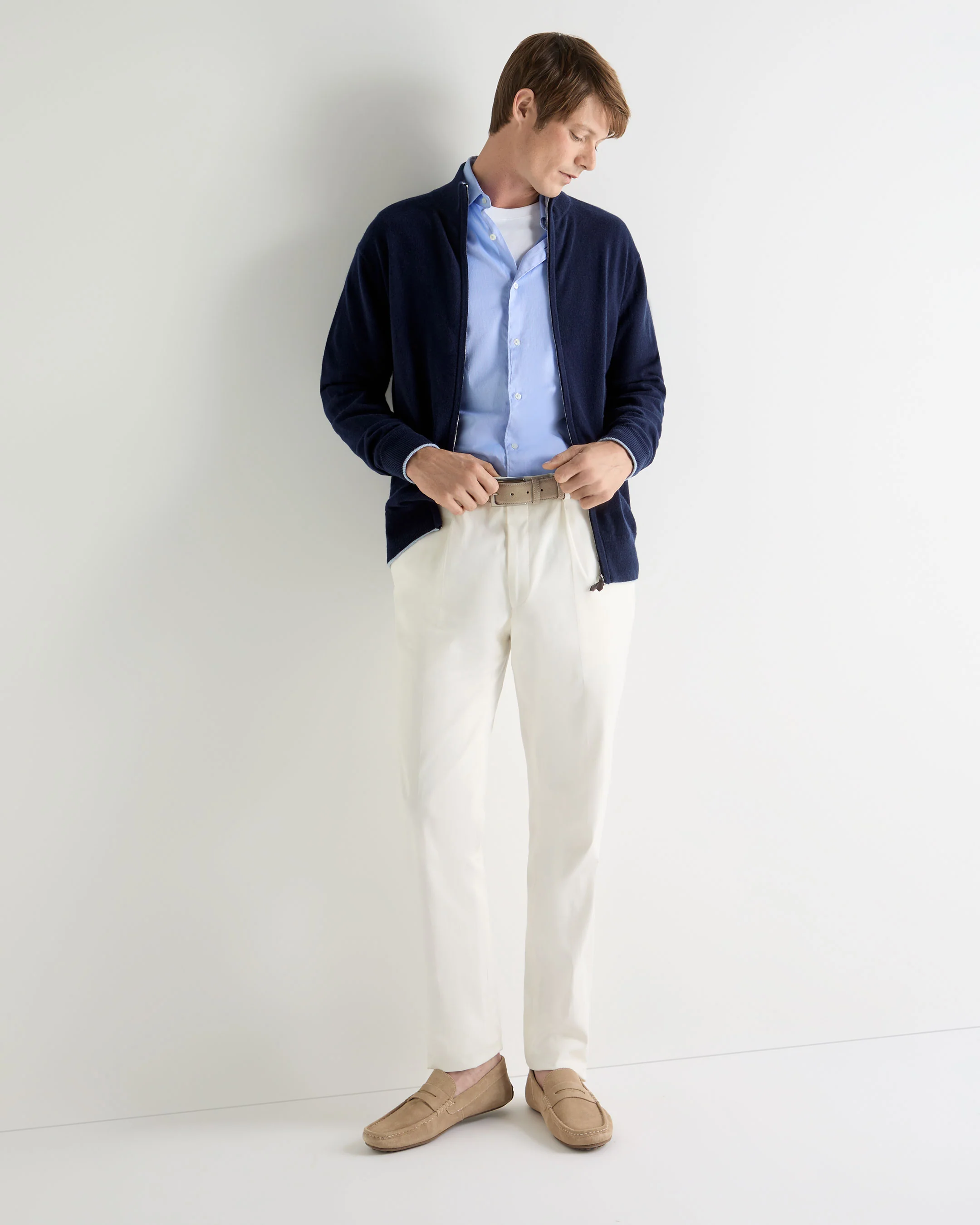 Men's Knightsbridge Full Zip Cashmere Jumper Deep French Blue - Image 3