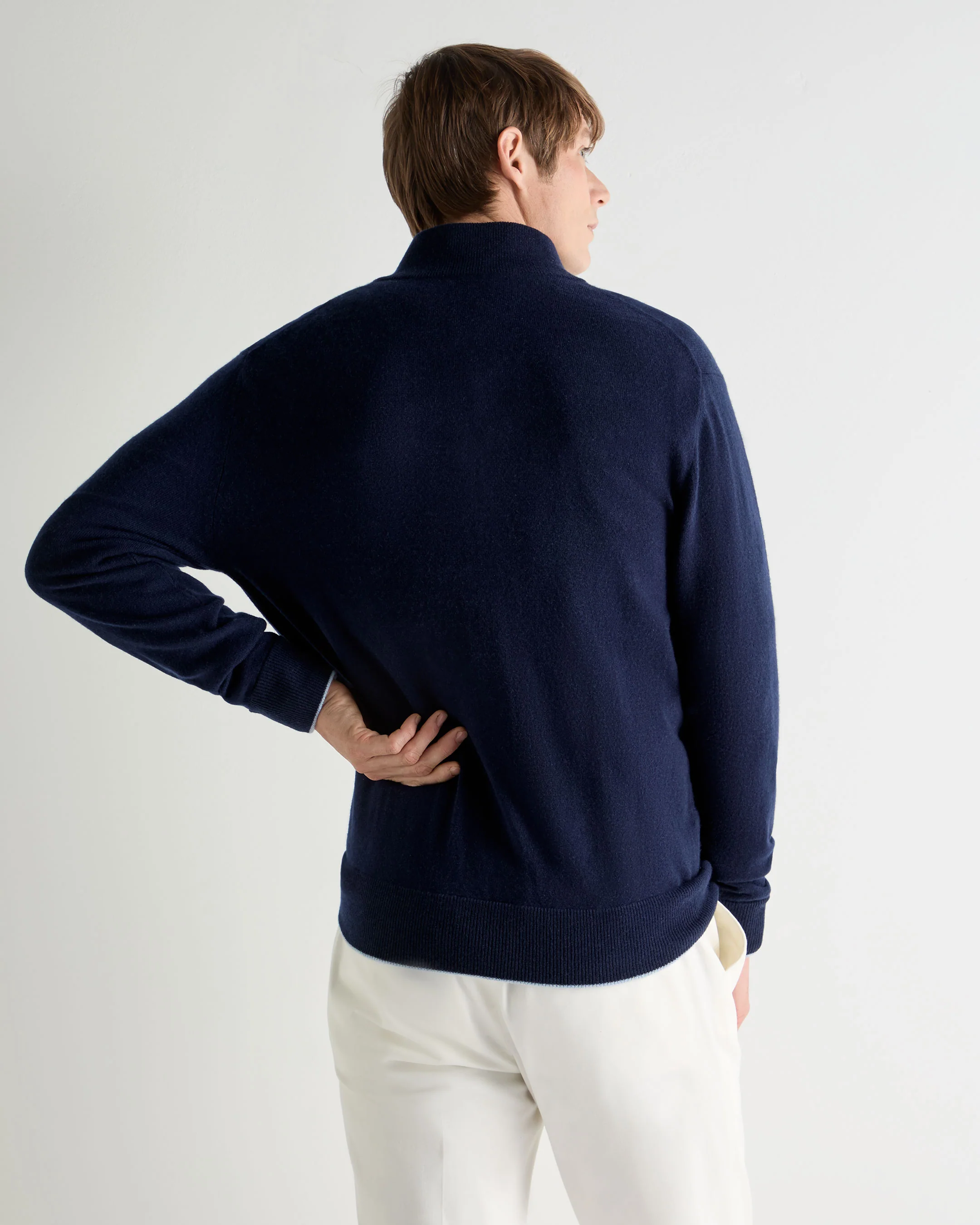 Men's Knightsbridge Full Zip Cashmere Jumper Deep French Blue - Image 4