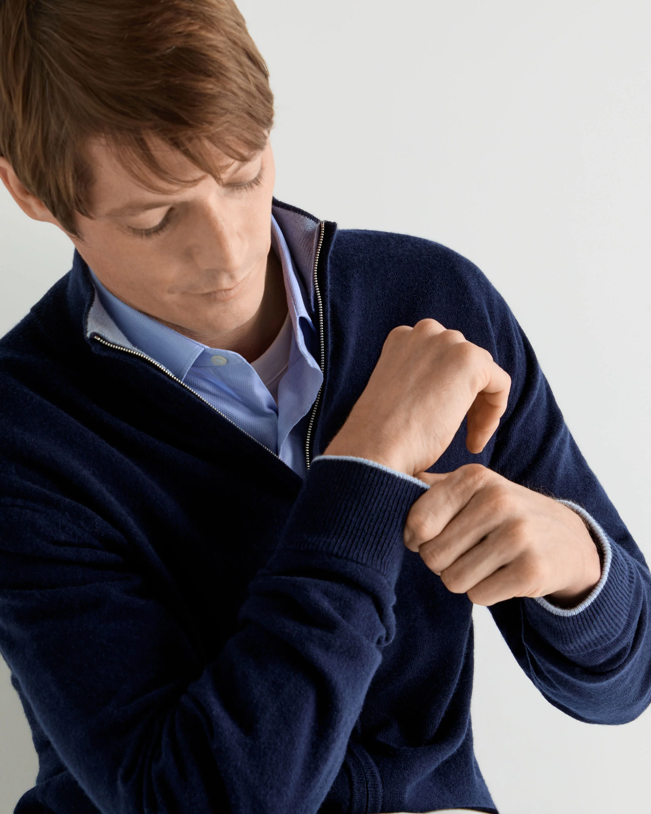 Men's Knightsbridge Full Zip Cashmere Jumper Deep French Blue - Image 5