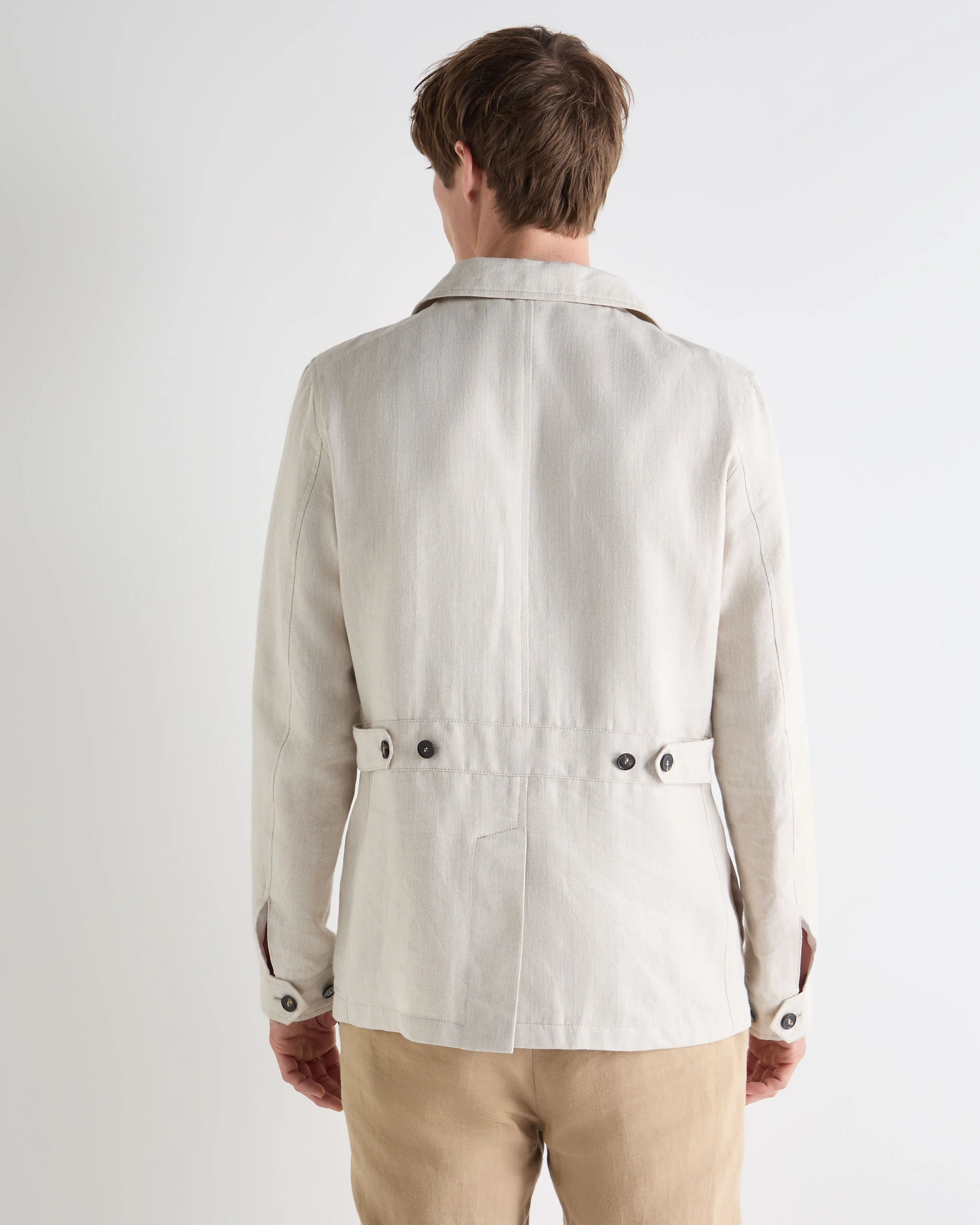 Men's Linen Blend Herringbone Safari Jacket Chalk White - Image 4
