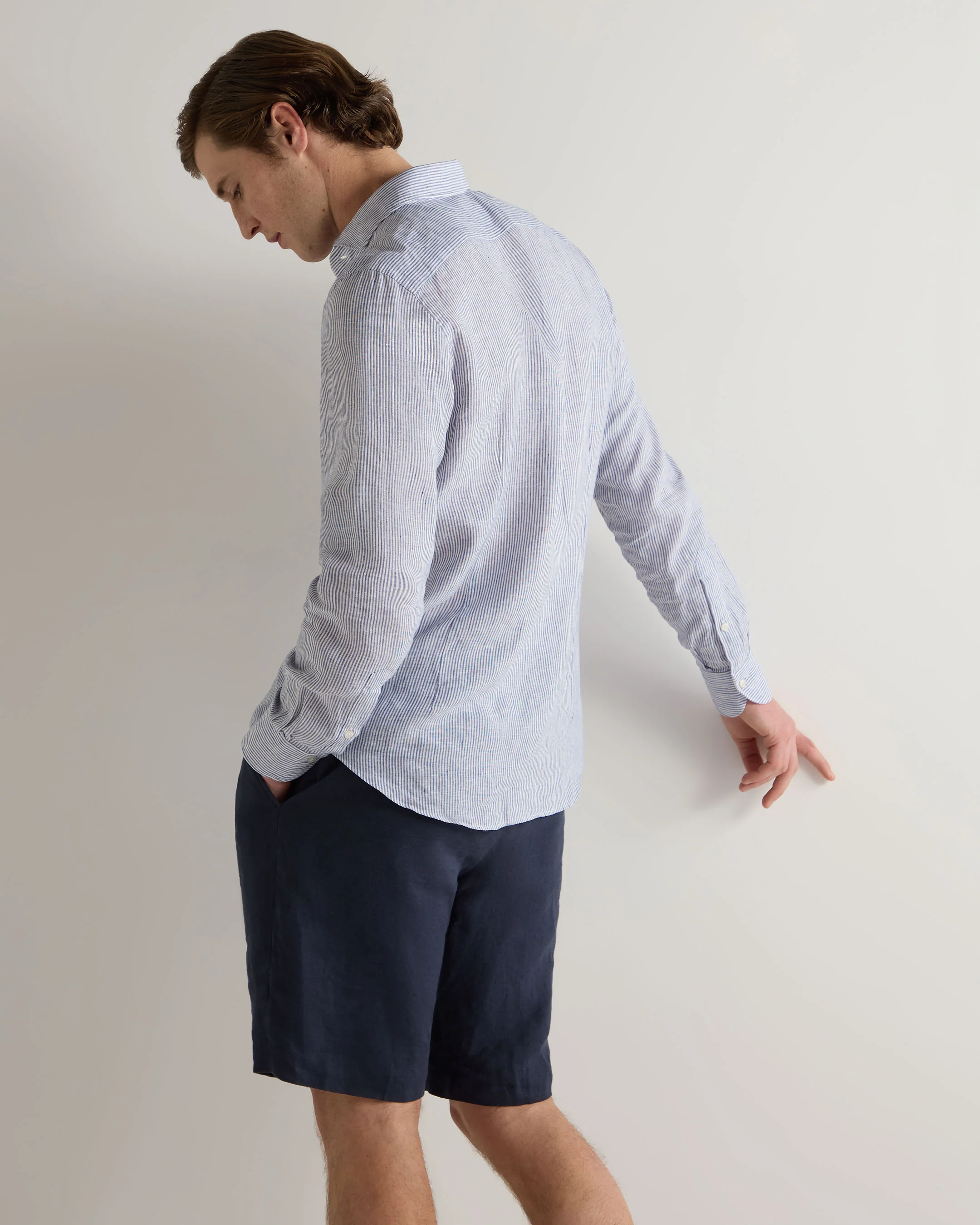 Men's Cannes Linen Shirt Blue Stripe - Image 4