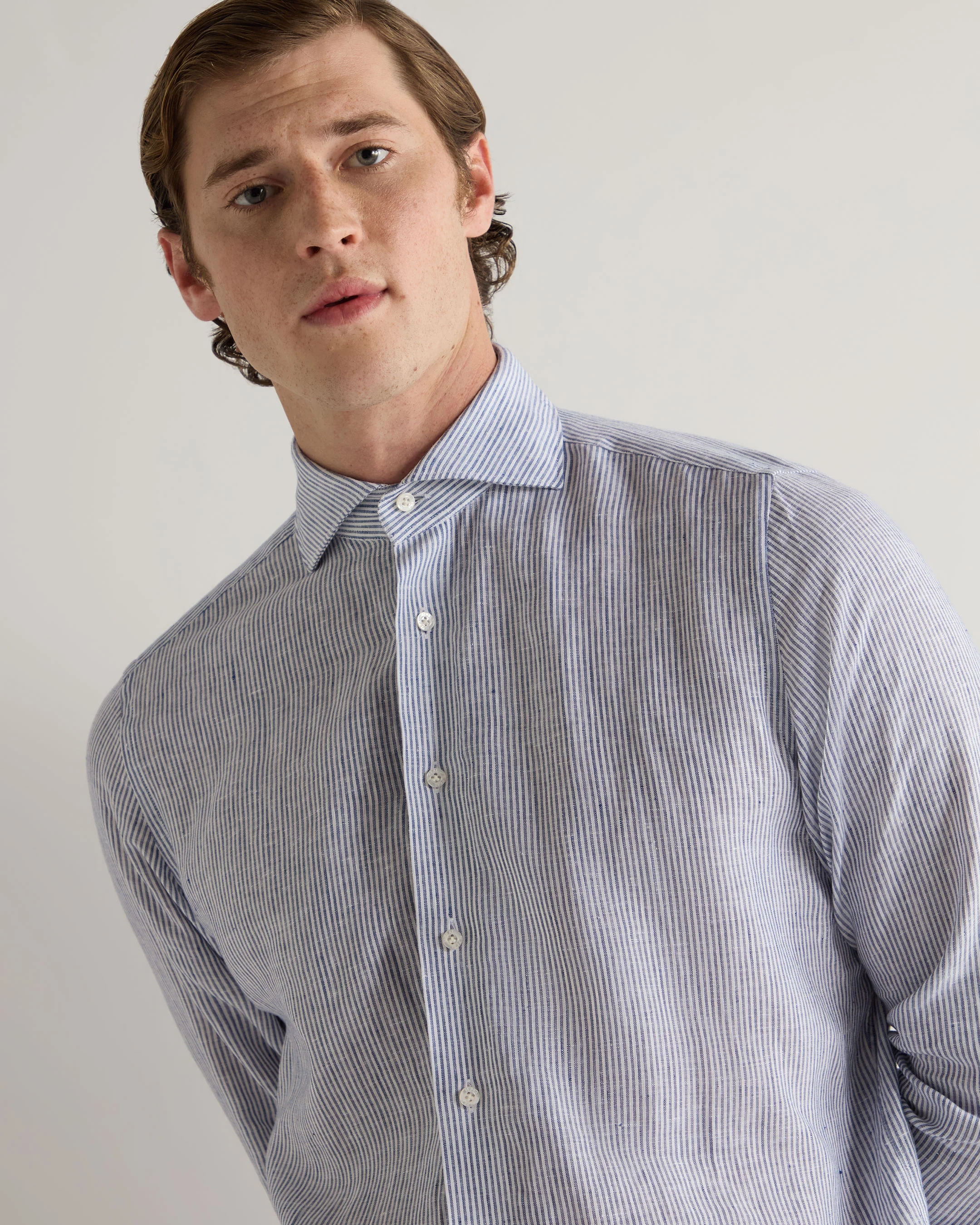 Men's Cannes Linen Shirt Blue Stripe - Image 5