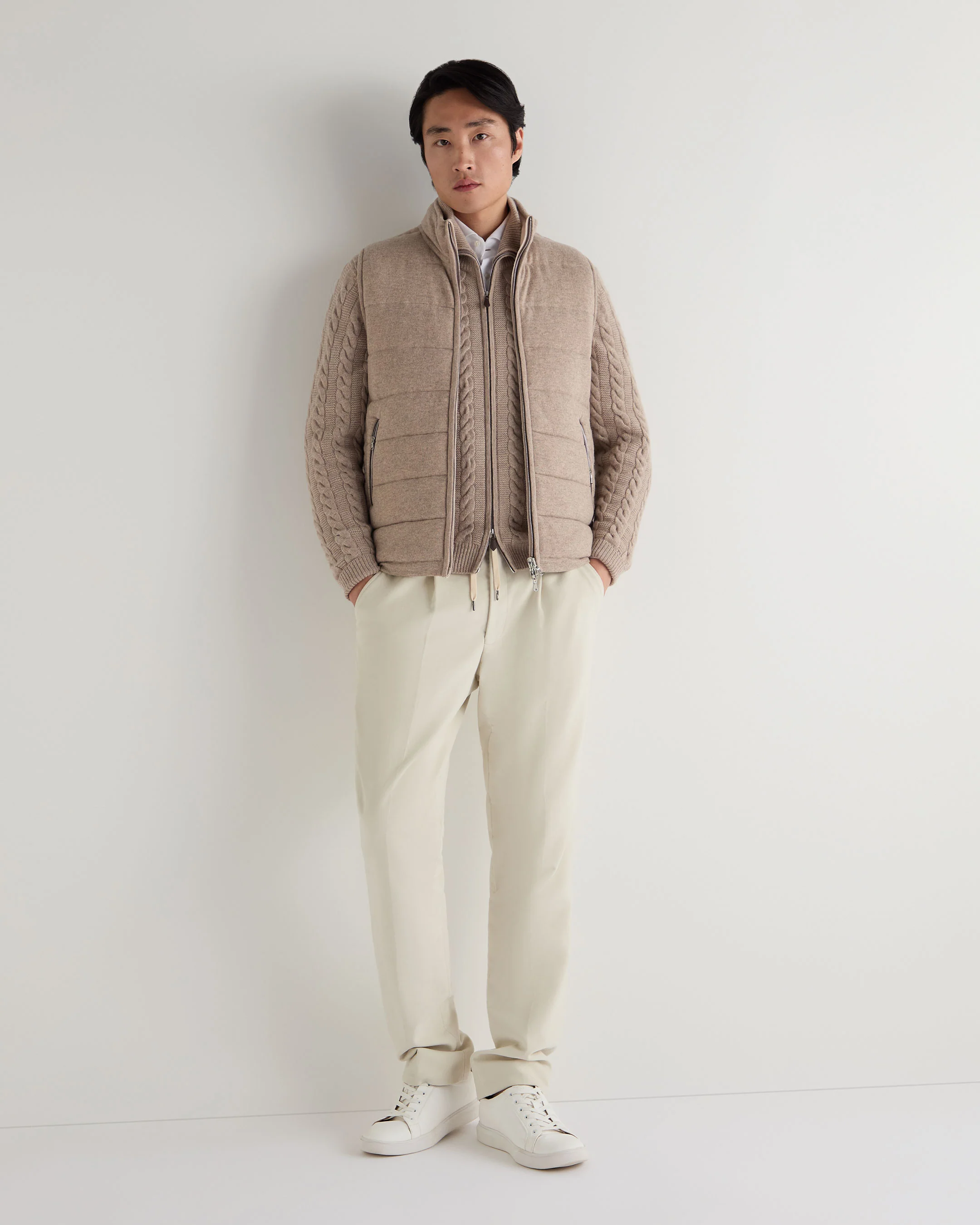 Men's Mall Reversible Cashmere Gilet Oatmeal Brown - Image 3