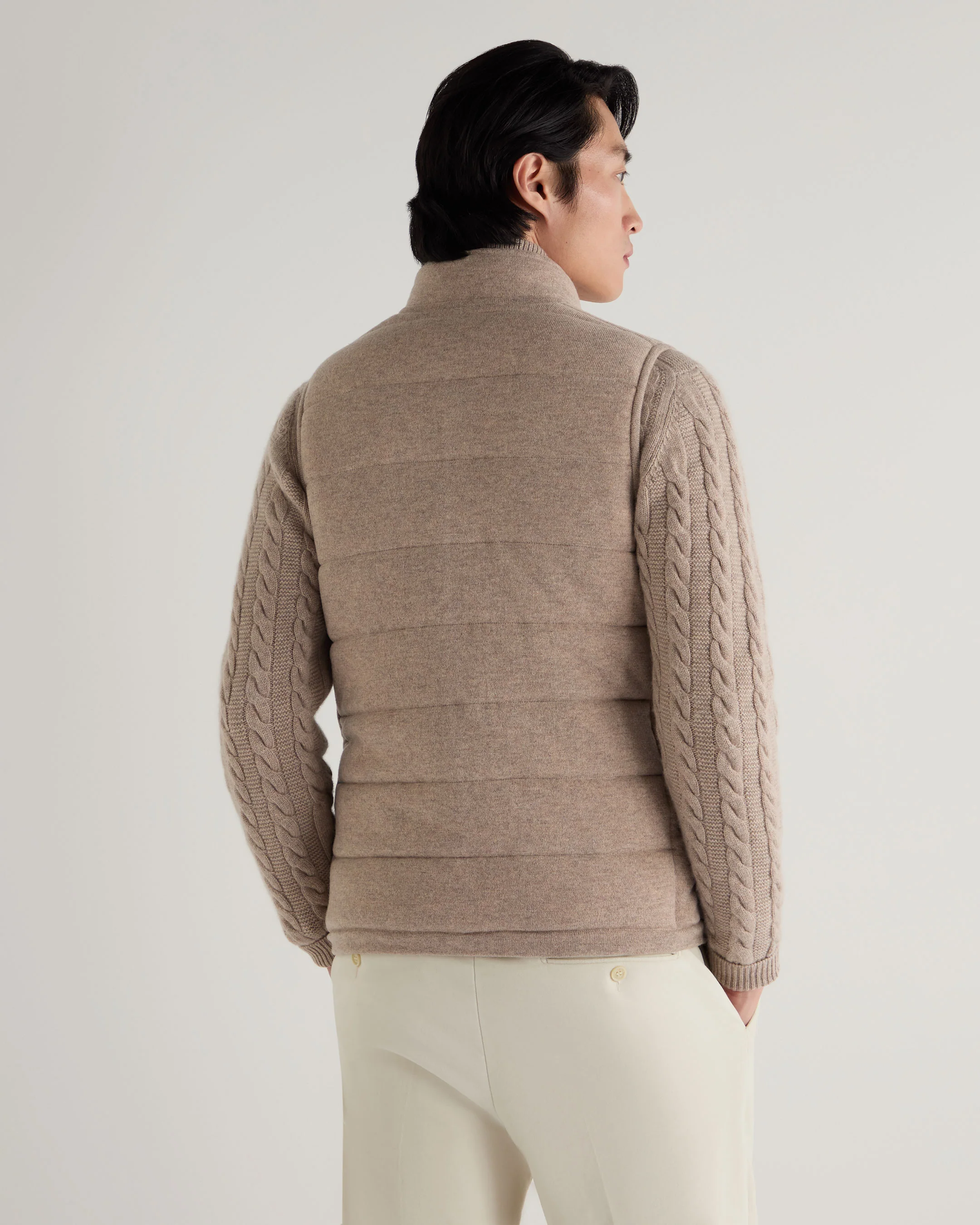 Men's Mall Reversible Cashmere Gilet Oatmeal Brown - Image 4