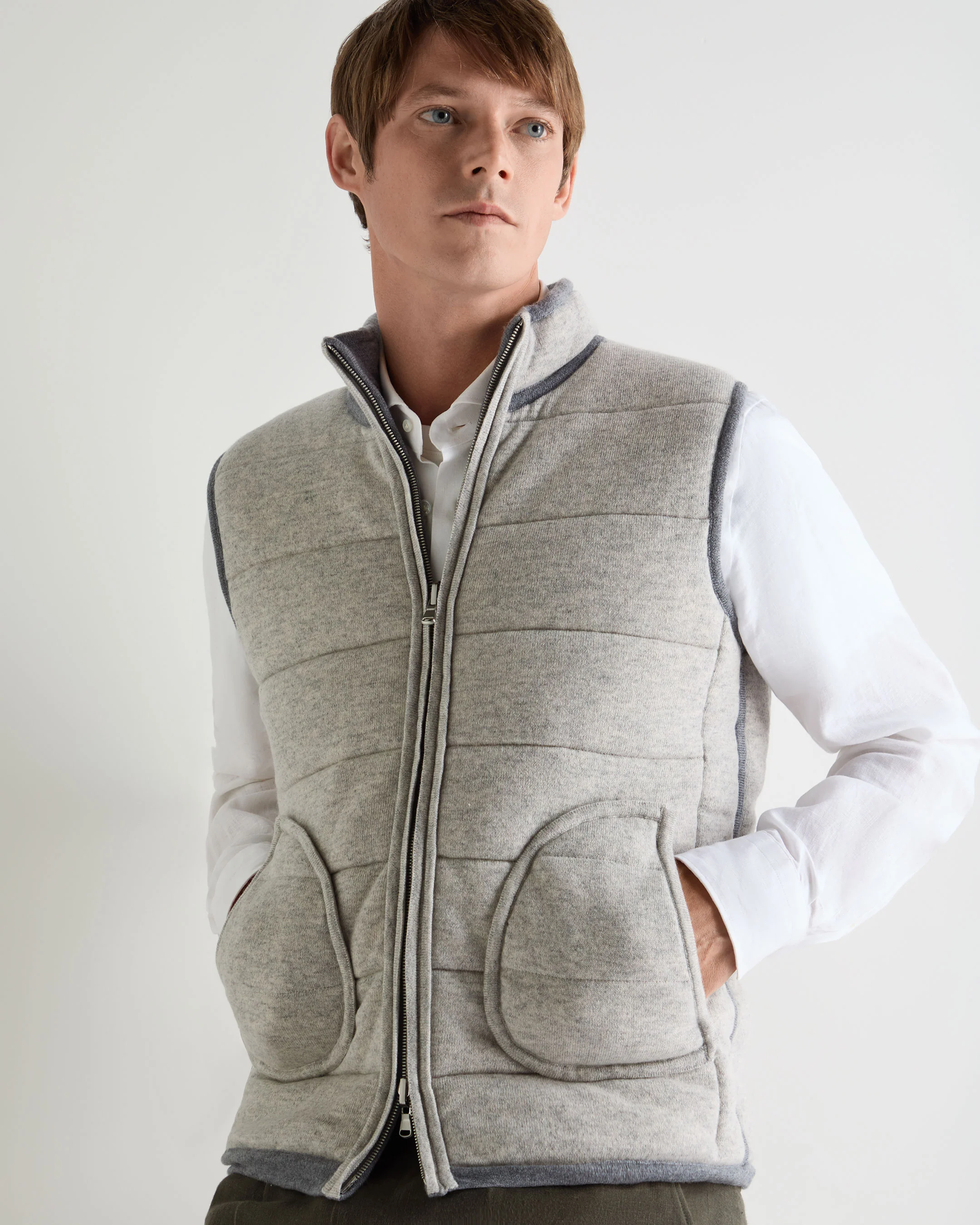 Men's Mall Reversible Cashmere Gilet Ash Grey - Image 5