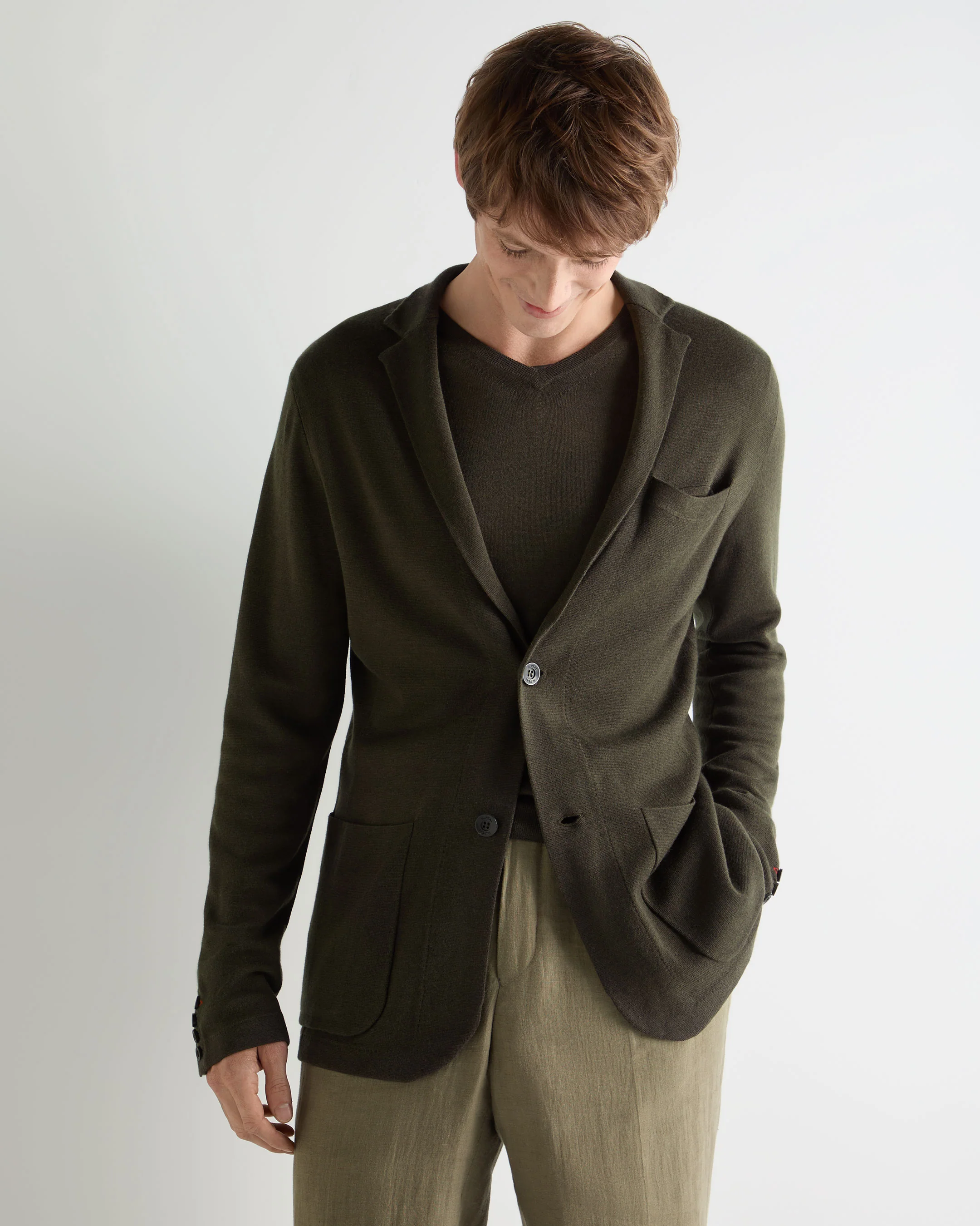 Men's Marlborough Fine Gauge Cashmere Jacket Arabica Khaki Green