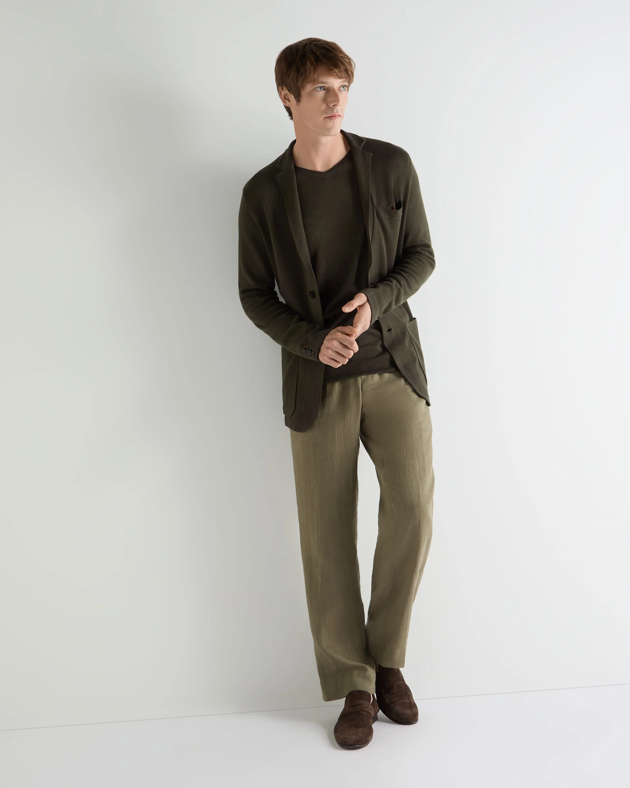 Men's Marlborough Fine Gauge Cashmere Jacket Arabica Khaki Green - Image 3