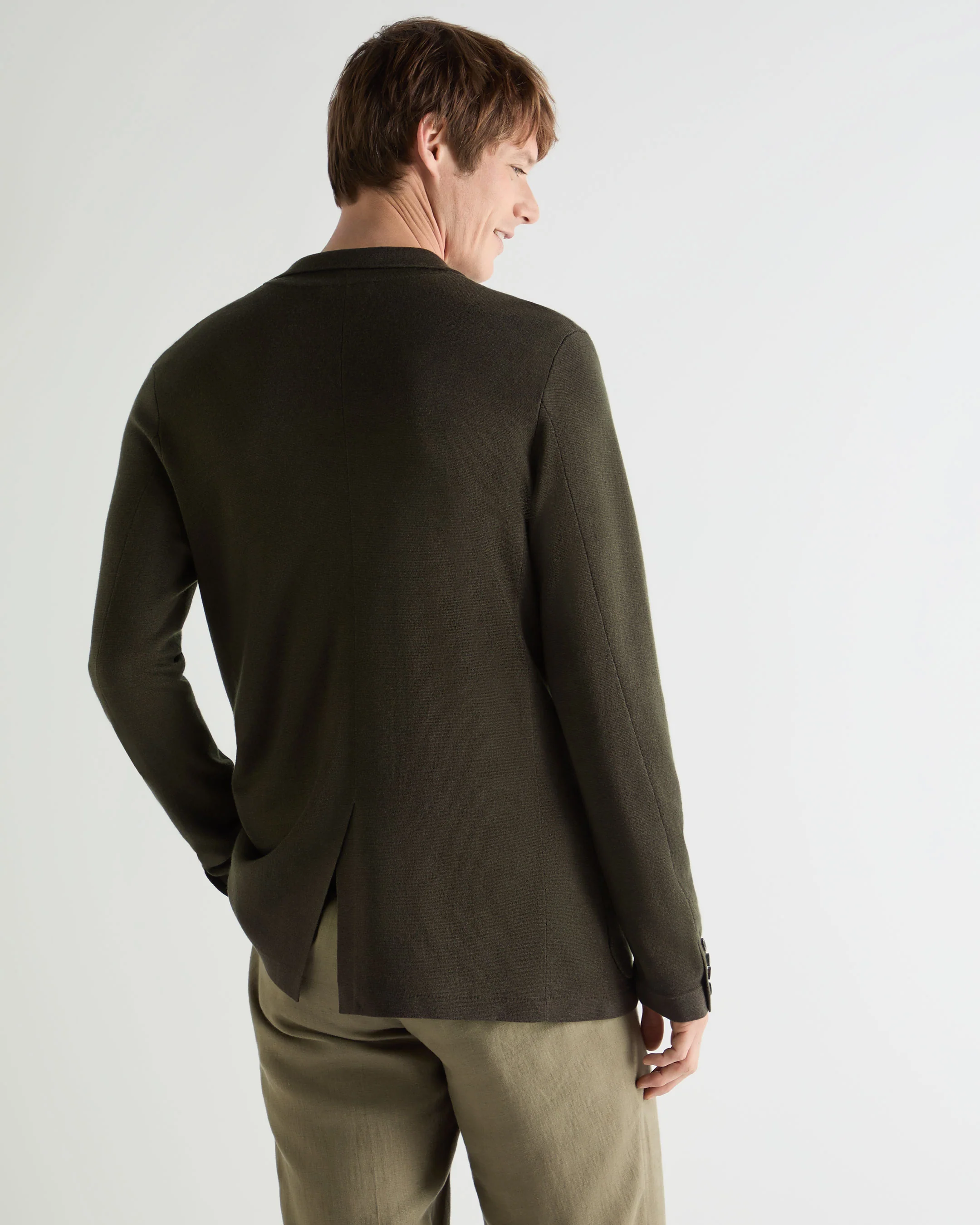 Men's Marlborough Fine Gauge Cashmere Jacket Arabica Khaki Green - Image 4