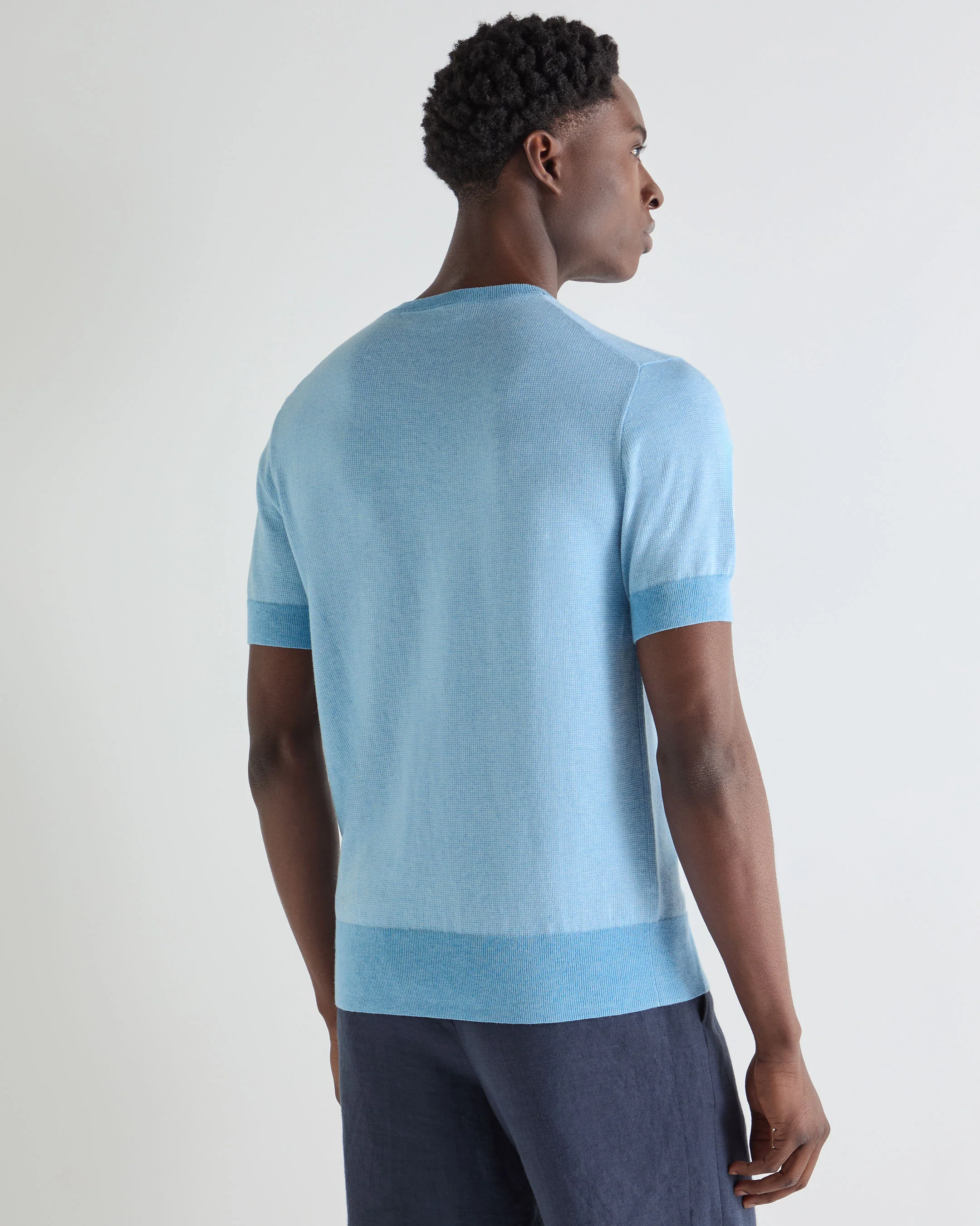 Men's Newquay Cotton Cashmere T-Shirt Cornflower Blue - Image 4