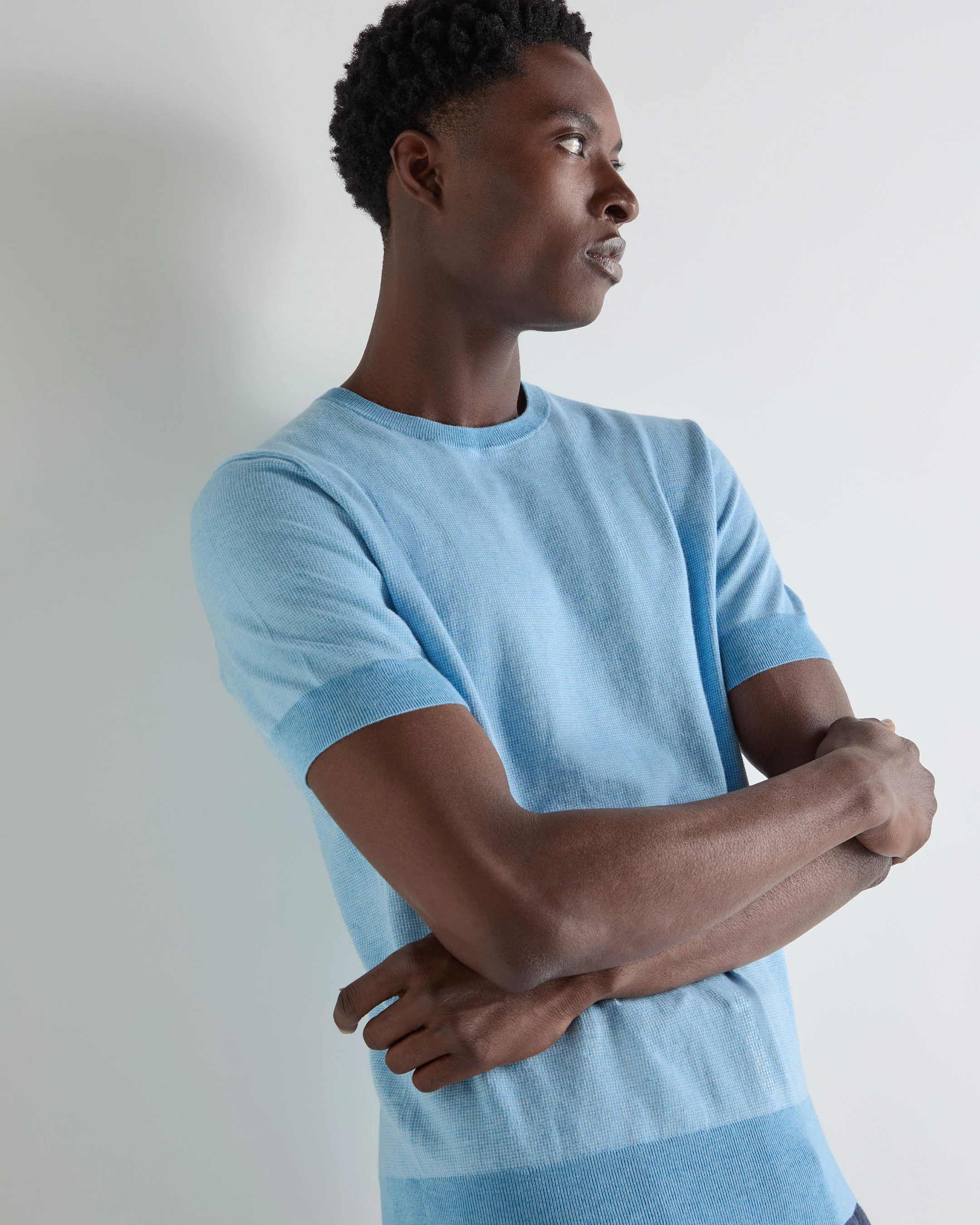 Men's Newquay Cotton Cashmere T-Shirt Cornflower Blue - Image 5