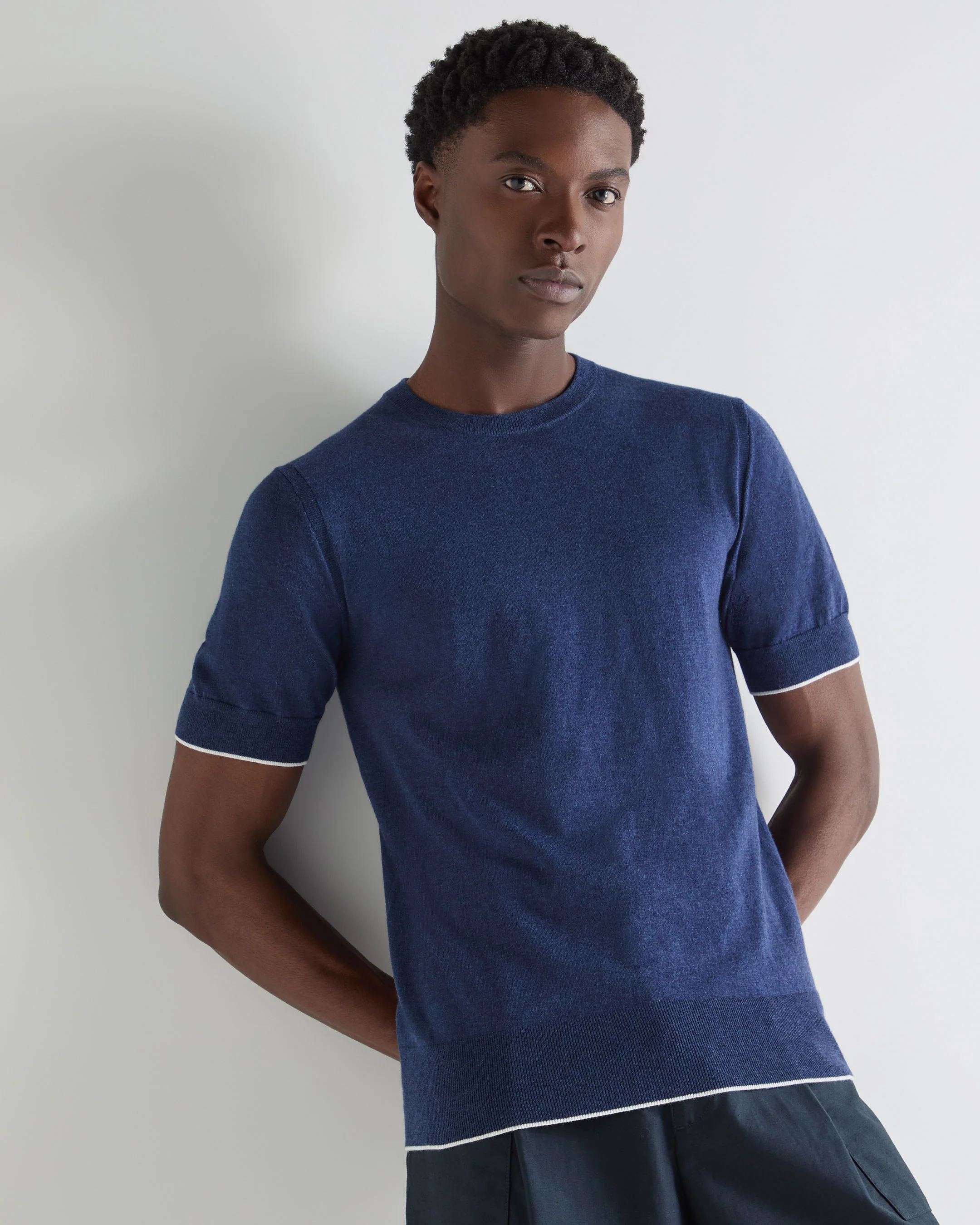 Men's Newquay Cotton Cashmere T-Shirt Dark Denim Blue