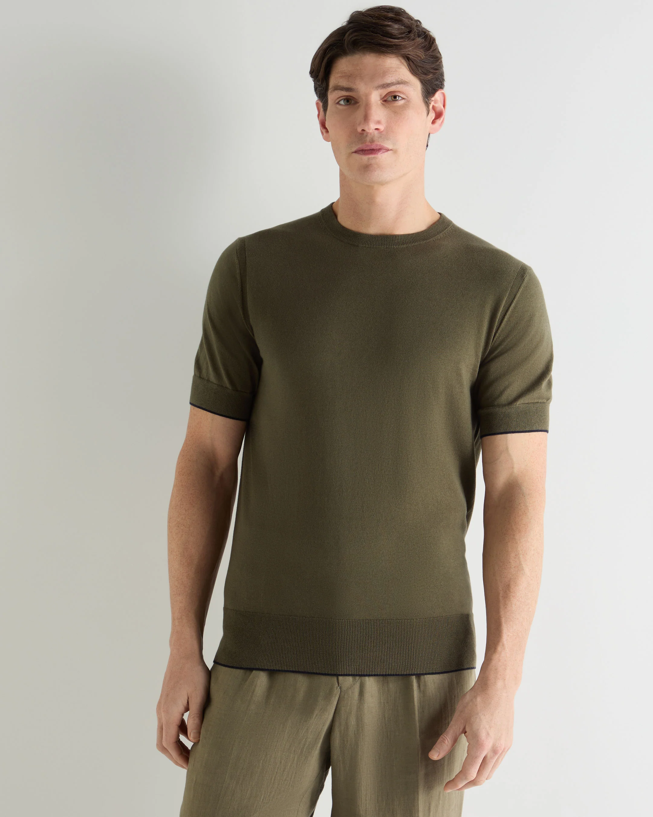 Men's Newquay Cotton Cashmere T-Shirt Khaki Green