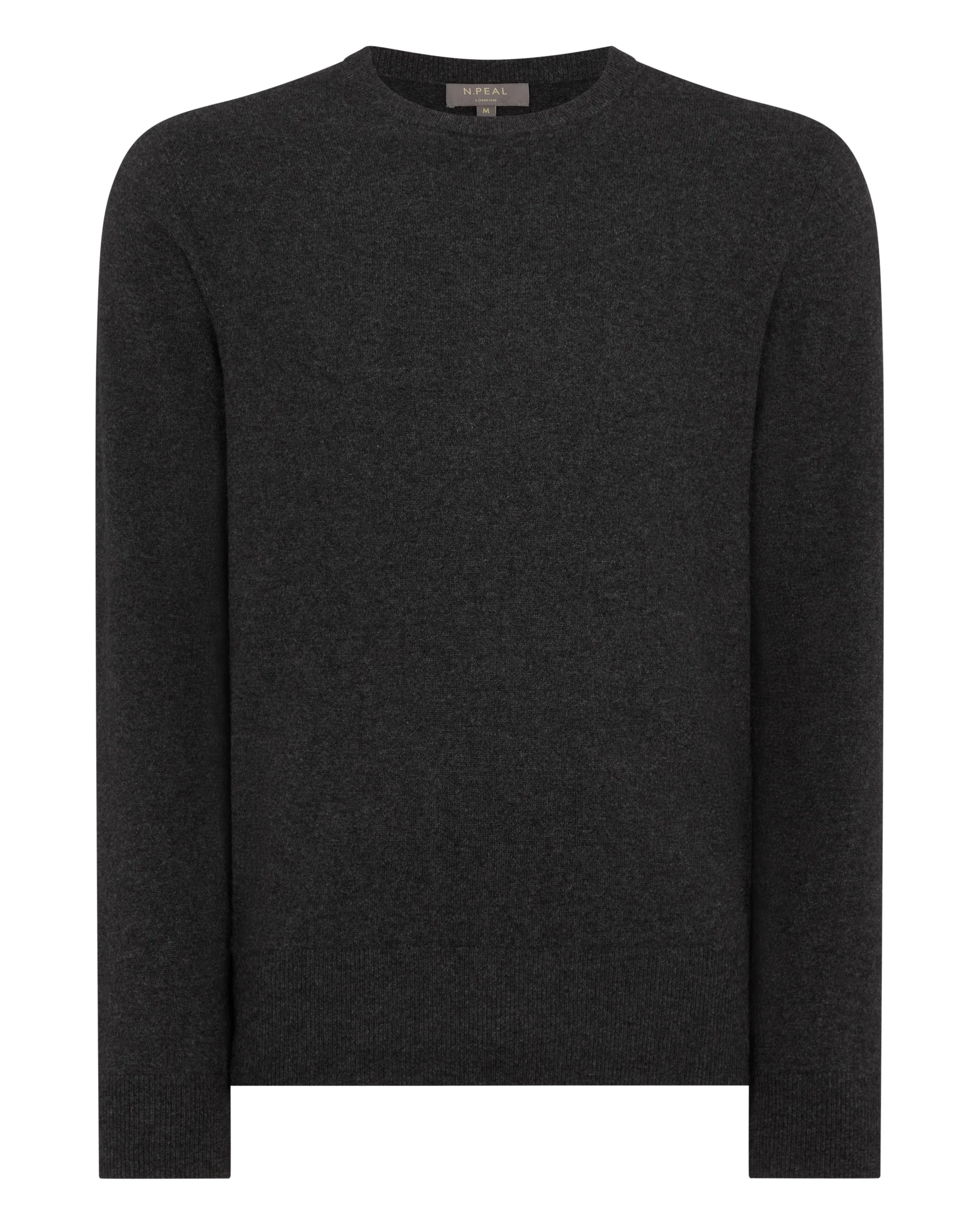 Men's Oxford Round Neck Cashmere Jumper Deep Charcoal Grey - Image 2