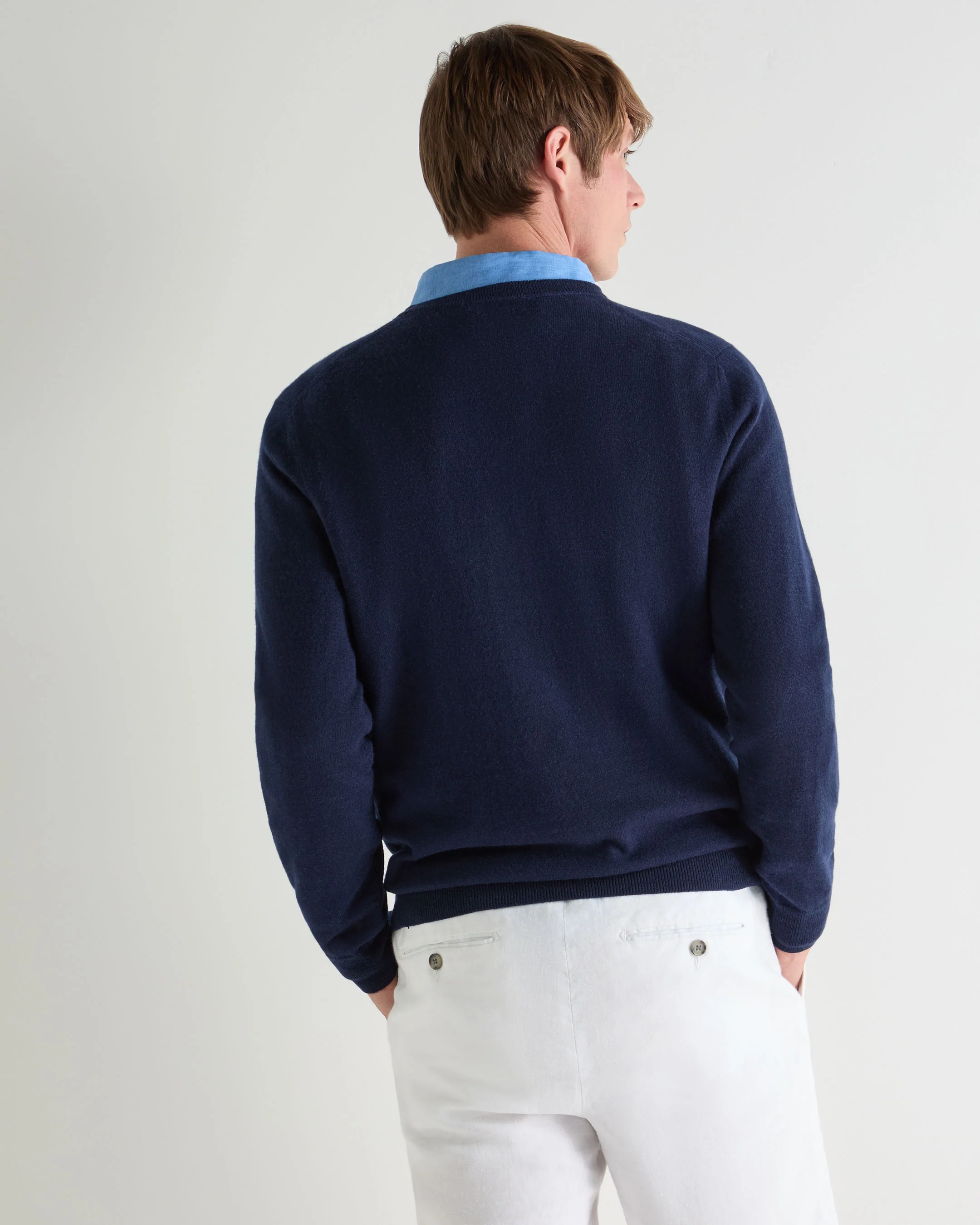 Men's Oxford Round Neck Cashmere Jumper Deep French Blue - Image 4