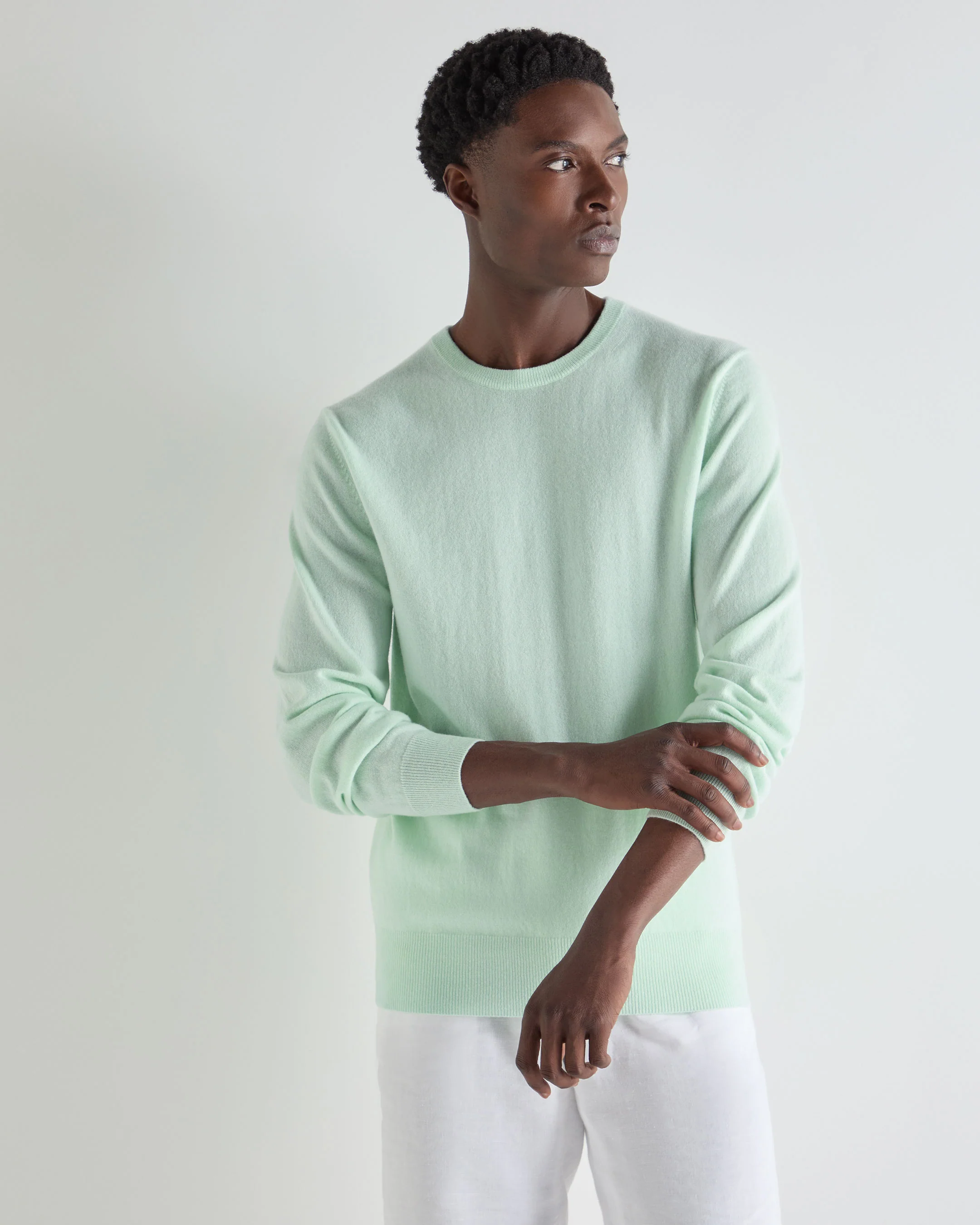 Men's Oxford Round Neck Cashmere Jumper Mint Green